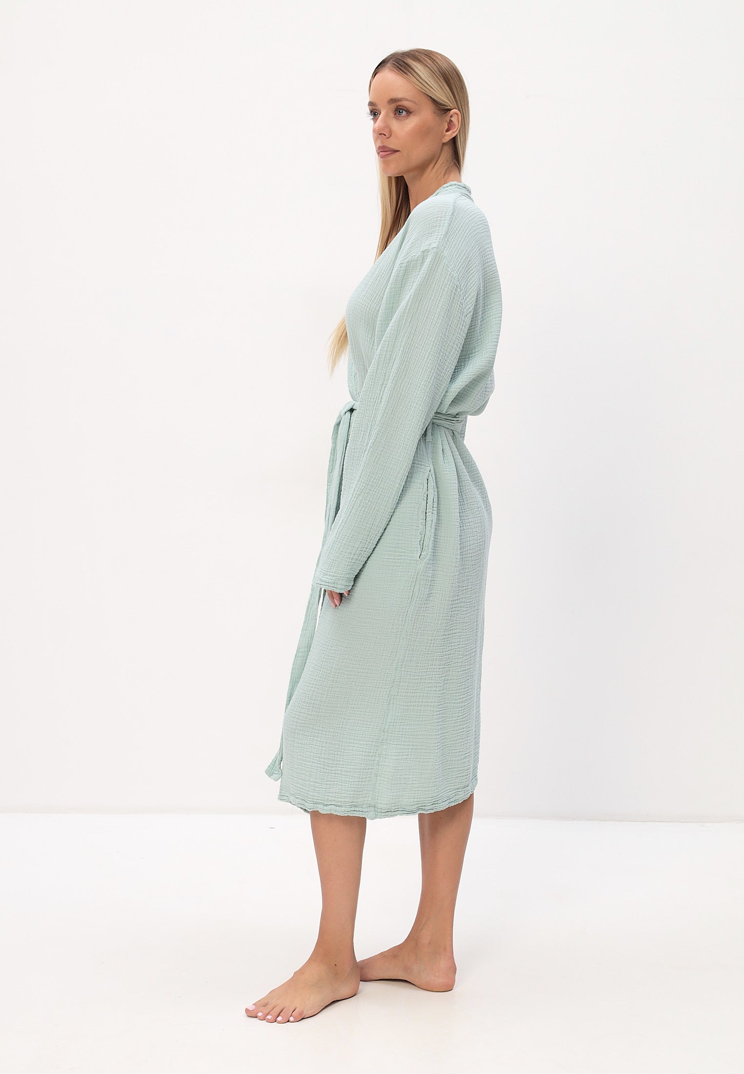 Damen Morgenmantel aus 100% Baumwoll-Musselin