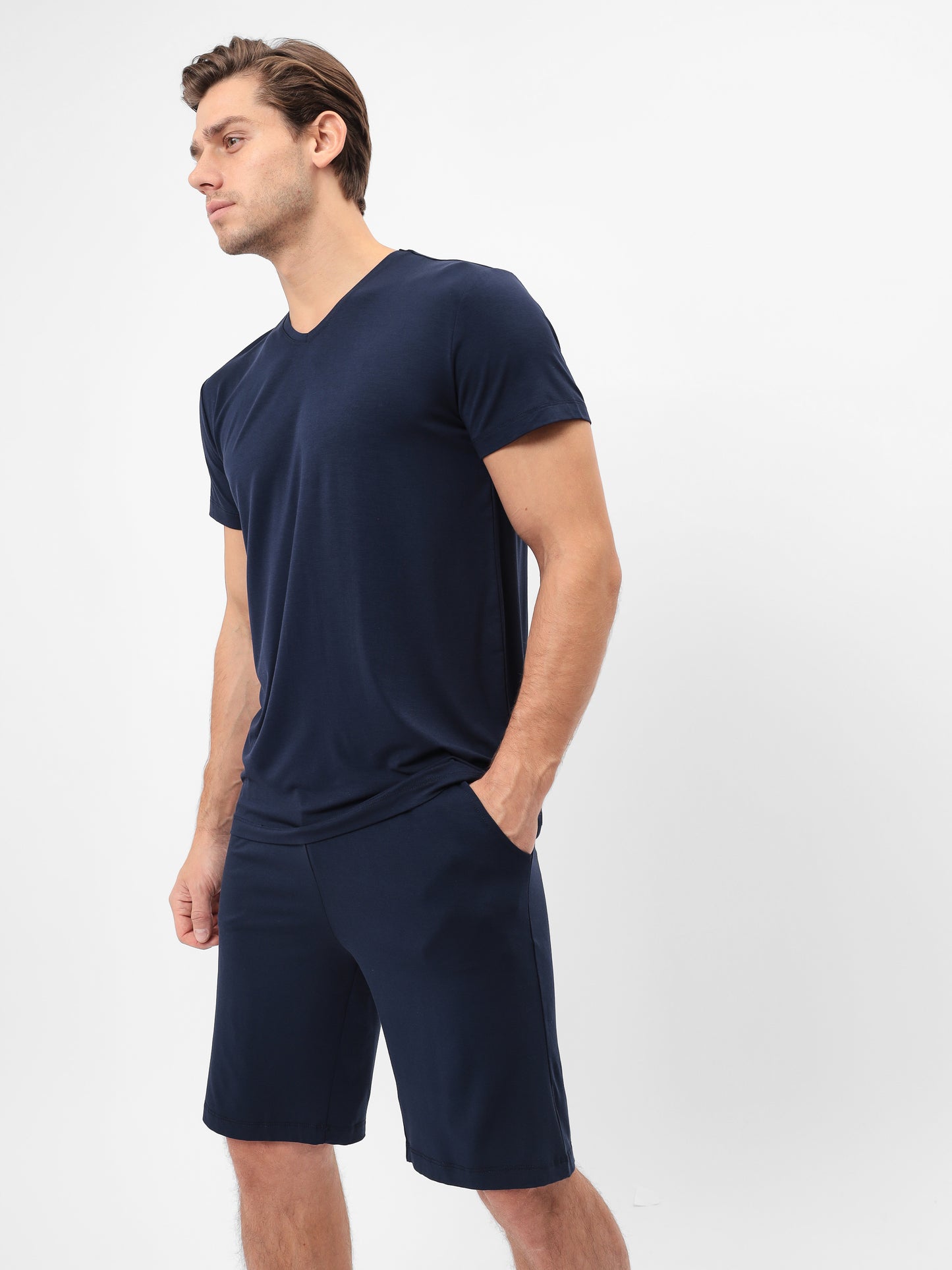 2teiliger Herren Pyjama Set mit Short LMS-6235 Navy Marinenblau