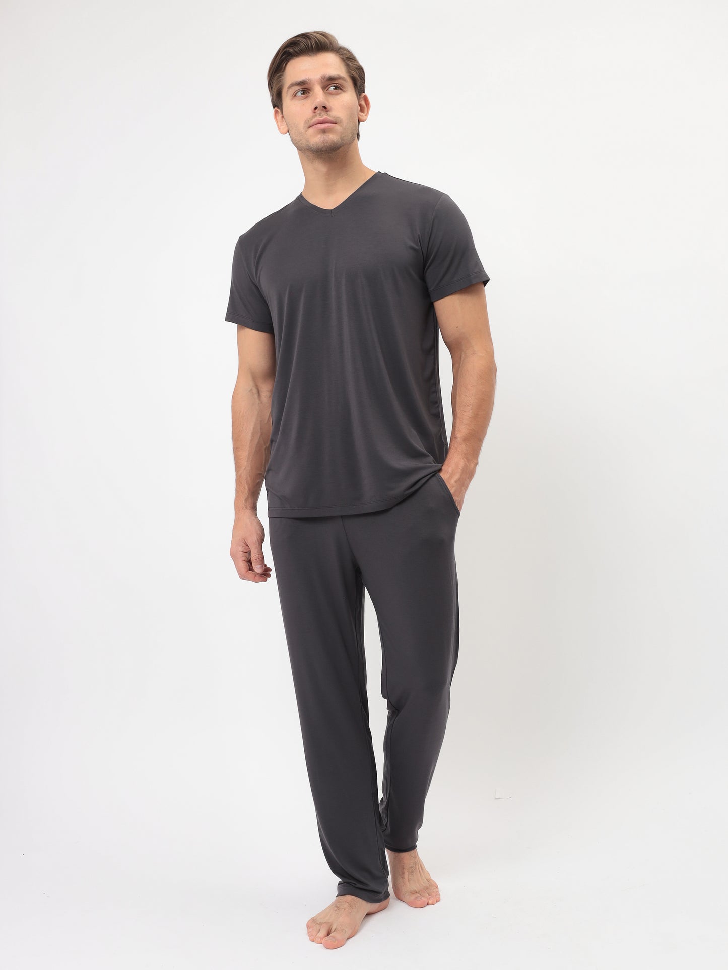 2teiliger Herren Pyjama Set mit Hose LMS-6236 Anthrazit