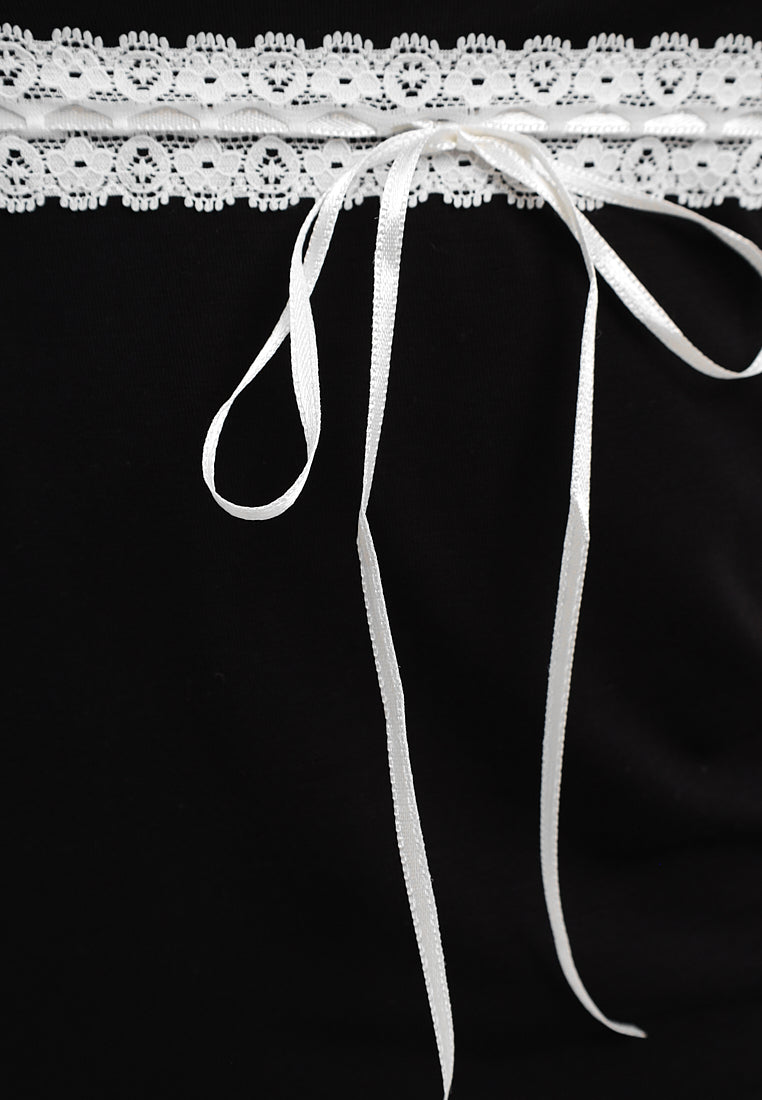 2teiliger Damen Pyjama Short Set mit zauberhafter Spitze im Oberteil LMS-6238 Black