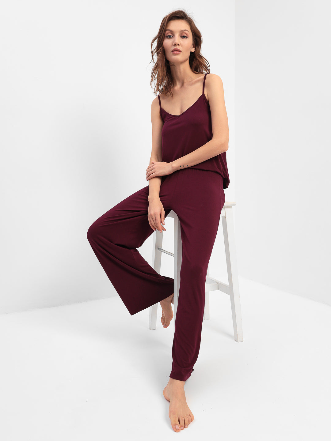 2teiliger Damen Pyjama Set LMS-6128 Redwine Weinrot