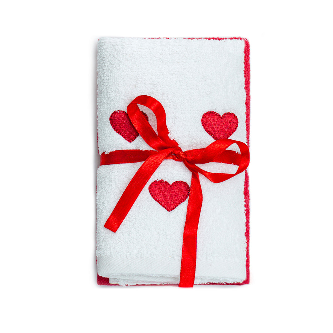 Handtuch 2'er Set -  mit Herzchen Stickerei auf weißem Tuch - 100% Baumwolle - Gästetuch (30x50 cm)