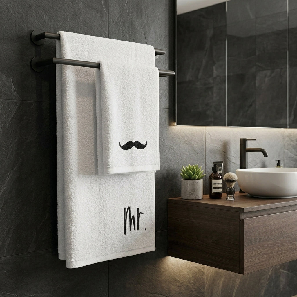 Elegantes "Mr." Gästehandtuch-Set mit Schnurrbart-Motiv