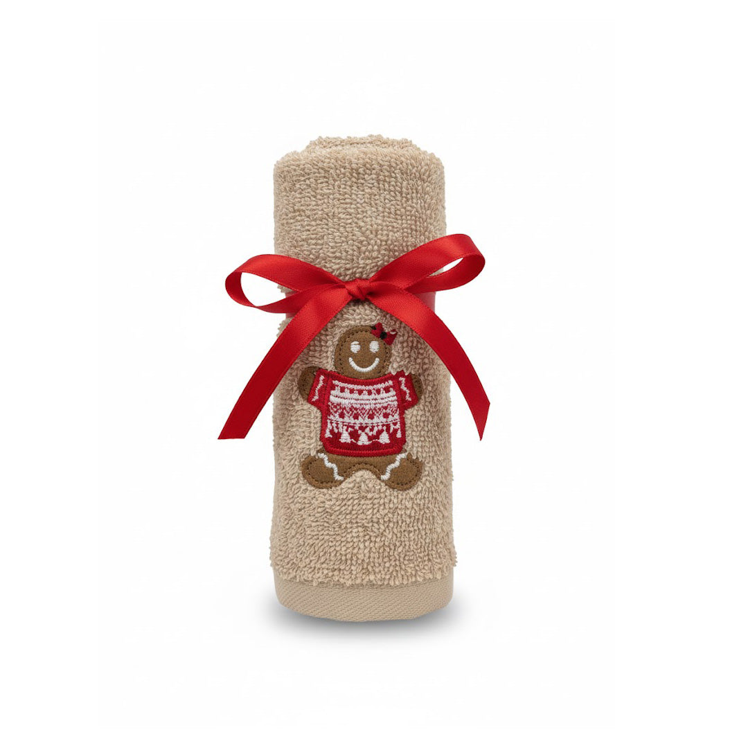 Weihnachtshandtuch - Besticktes Gästehandtuch mit Lebkuchenmuster Beige