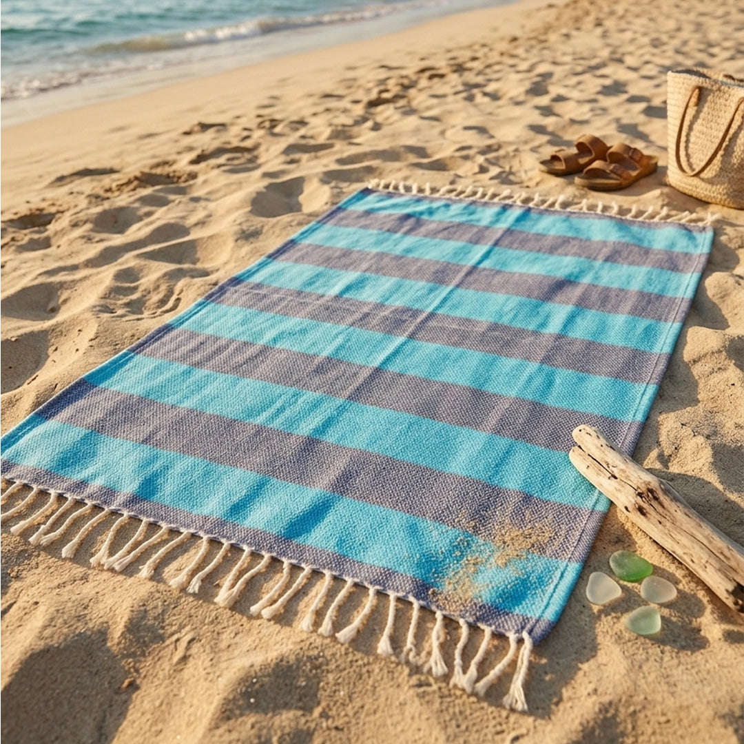 Blau gestreiftes Bambus-Hammamtuch | OEKO-TEX® zertifiziert