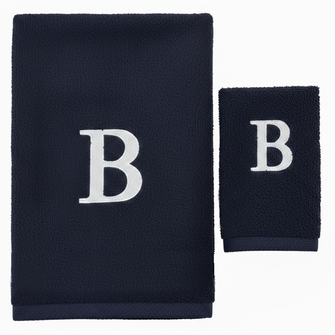 Premium Handtuch -  Mit edler Stickerei Buchstabe "B" - Vielseitig, Nachhaltig, Saugstark & Schnelltrocknend - 100% Baumwolle - Marinenblau
