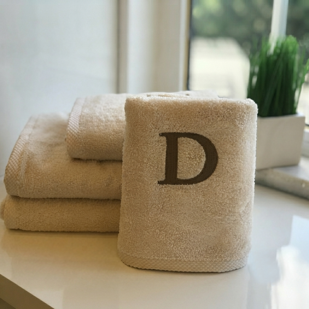 Premium Handtuch -  Mit edler Stickerei Buchstabe "D" - Vielseitig, Nachhaltig, Saugstark & Schnelltrocknend