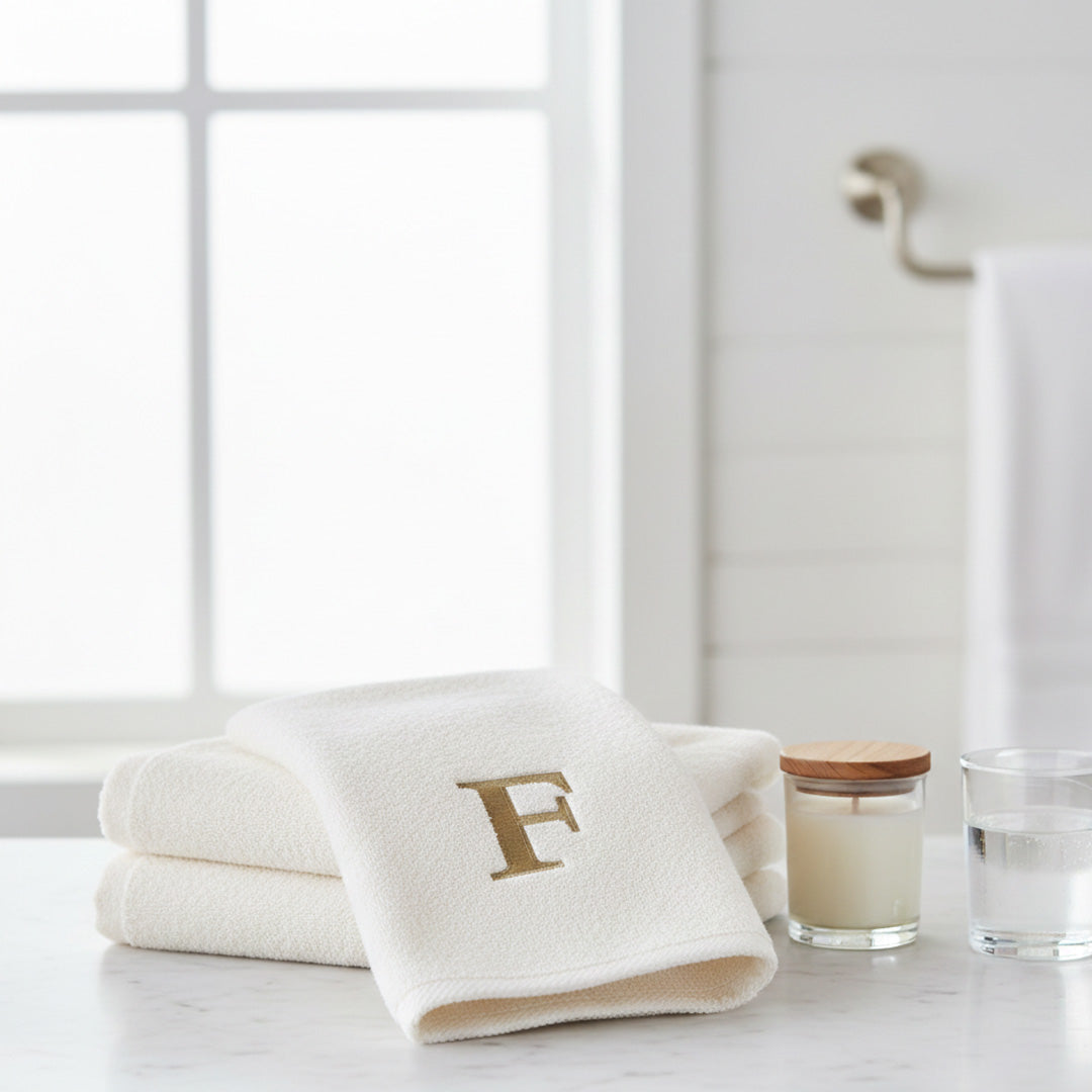 Premium Handtuch -  Mit edler Stickerei Buchstabe "F" - Vielseitig, Nachhaltig, Saugstark & Schnelltrocknend