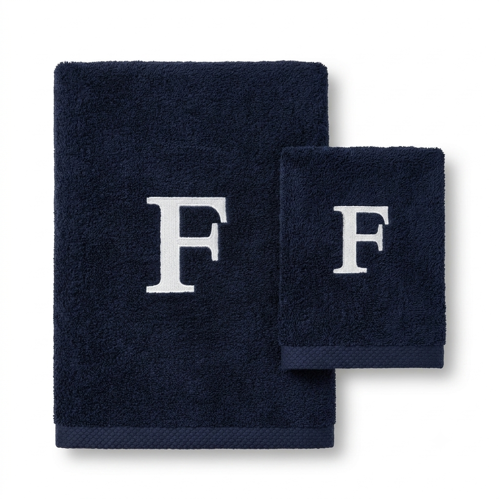 Premium Handtuch -  Mit edler Stickerei Buchstabe "F" - Vielseitig, Nachhaltig, Saugstark & Schnelltrocknend - 100% Baumwolle - Marinenblau