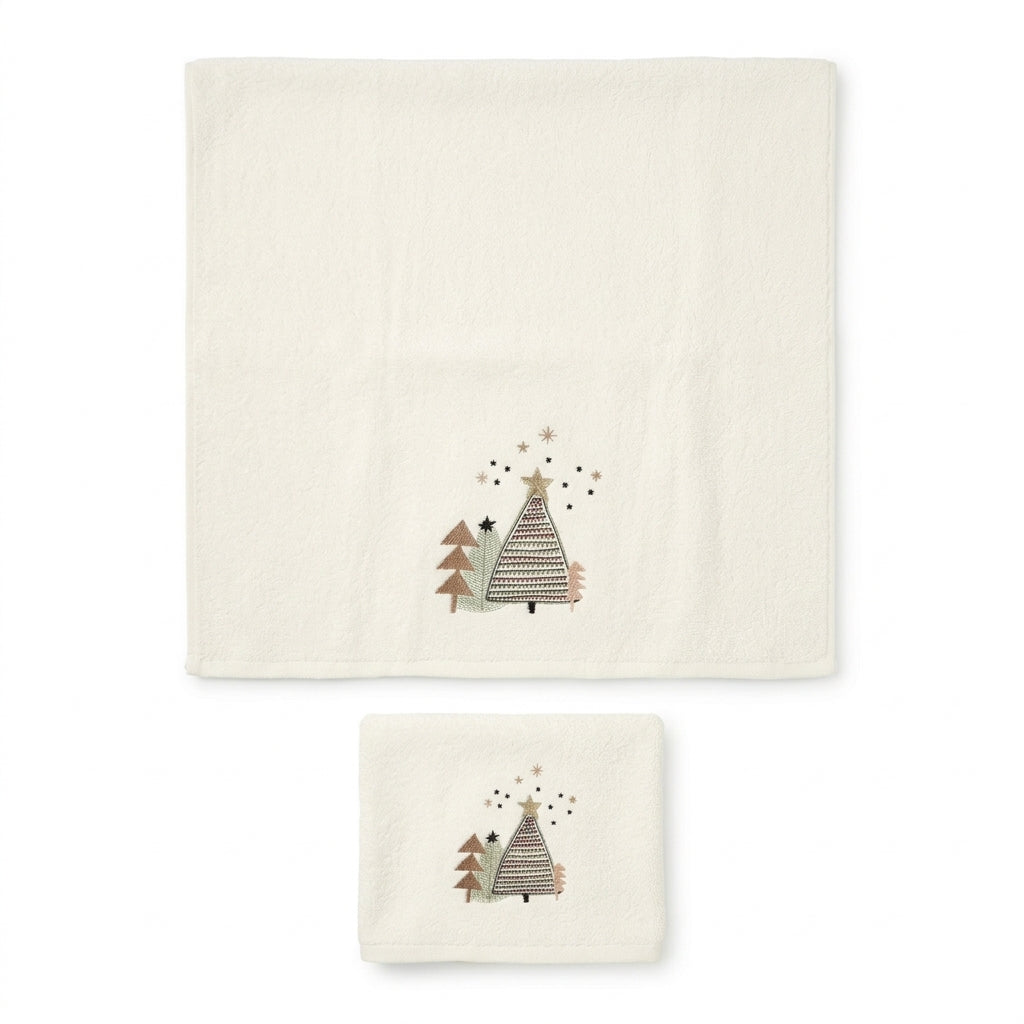Besticktes Handtuch-Set „Moderne Tannenbäume“ (2-teilig)