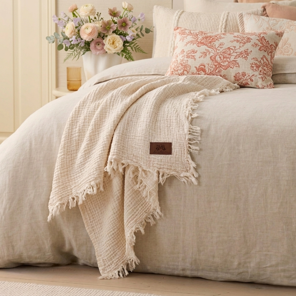 Premium Musselin Tagesdecke 240x260 cm - 100% Baumwolle - extraweiche Baumwolldecke als Kuscheldecke, Bett-Überwurf, Sofa-Überwurf, Couch-Überwurf - warme Sofa-Decke