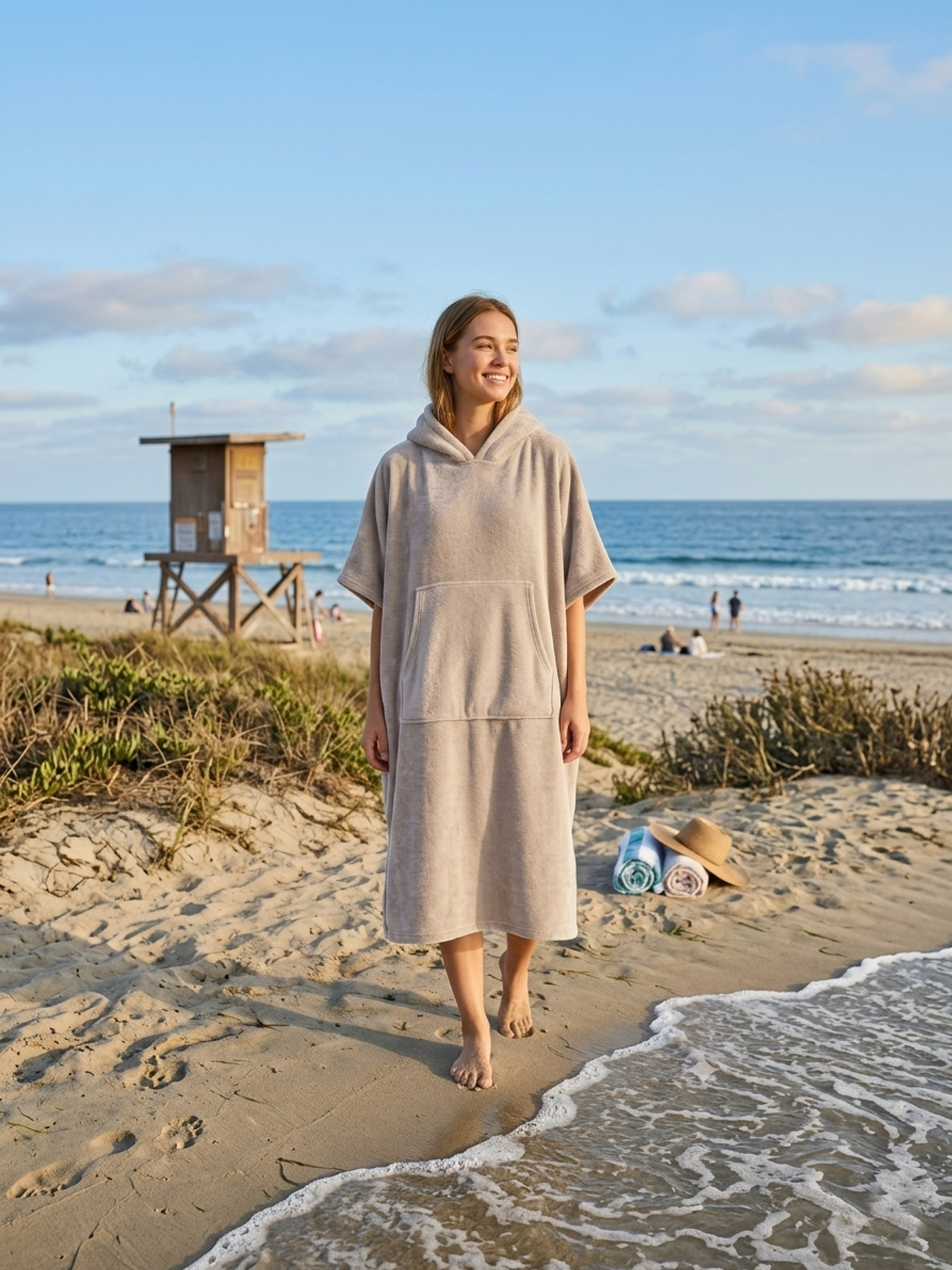 Poncho mit Kapuze aus 100% Baumwolle Frottier-Velours | OEKO-TEX® zertifiziert