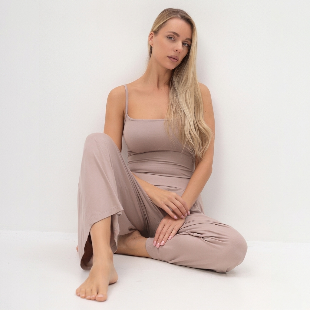 Robe de nuit en viscose de bambou avec une fine dentelle sur l'épaule