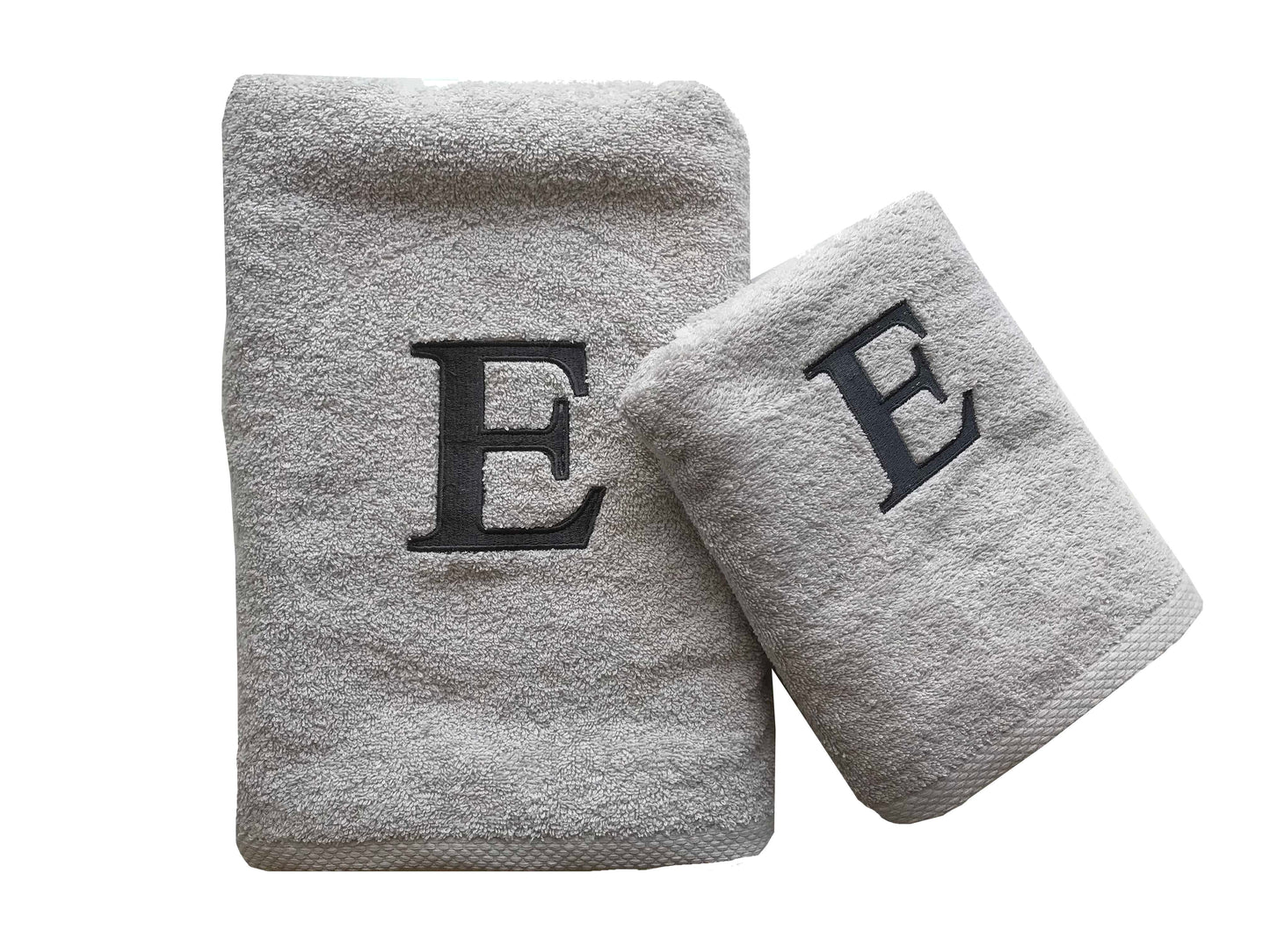 Premium Handtuch -  Mit edler Stickerei Buchstabe "E" - Vielseitig, Nachhaltig, Saugstark & Schnelltrocknend - 100% Baumwolle LMS-6642 Grau
