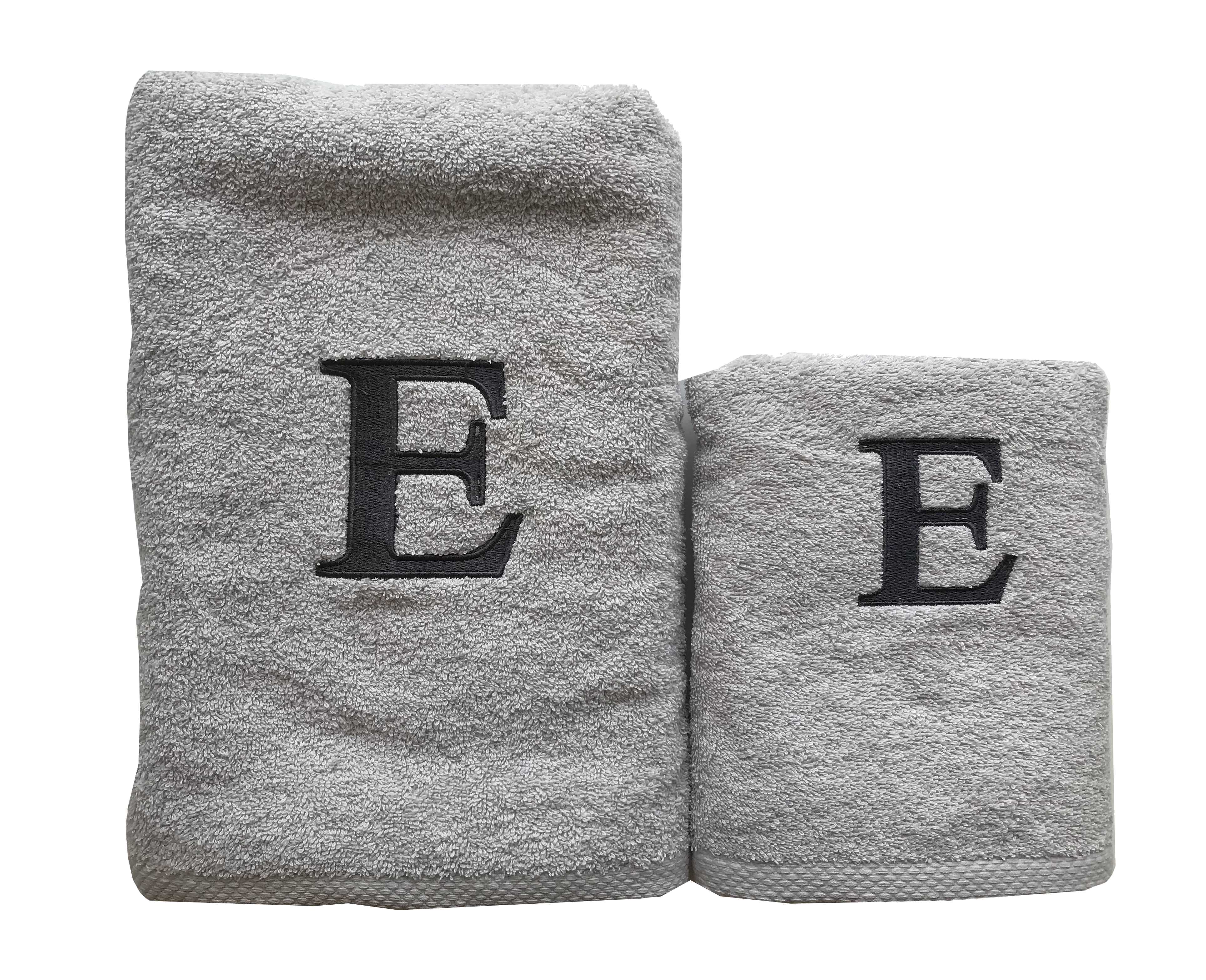 Premium Handtuch -  Mit edler Stickerei Buchstabe "E" - Vielseitig, Nachhaltig, Saugstark & Schnelltrocknend - 100% Baumwolle - Grau