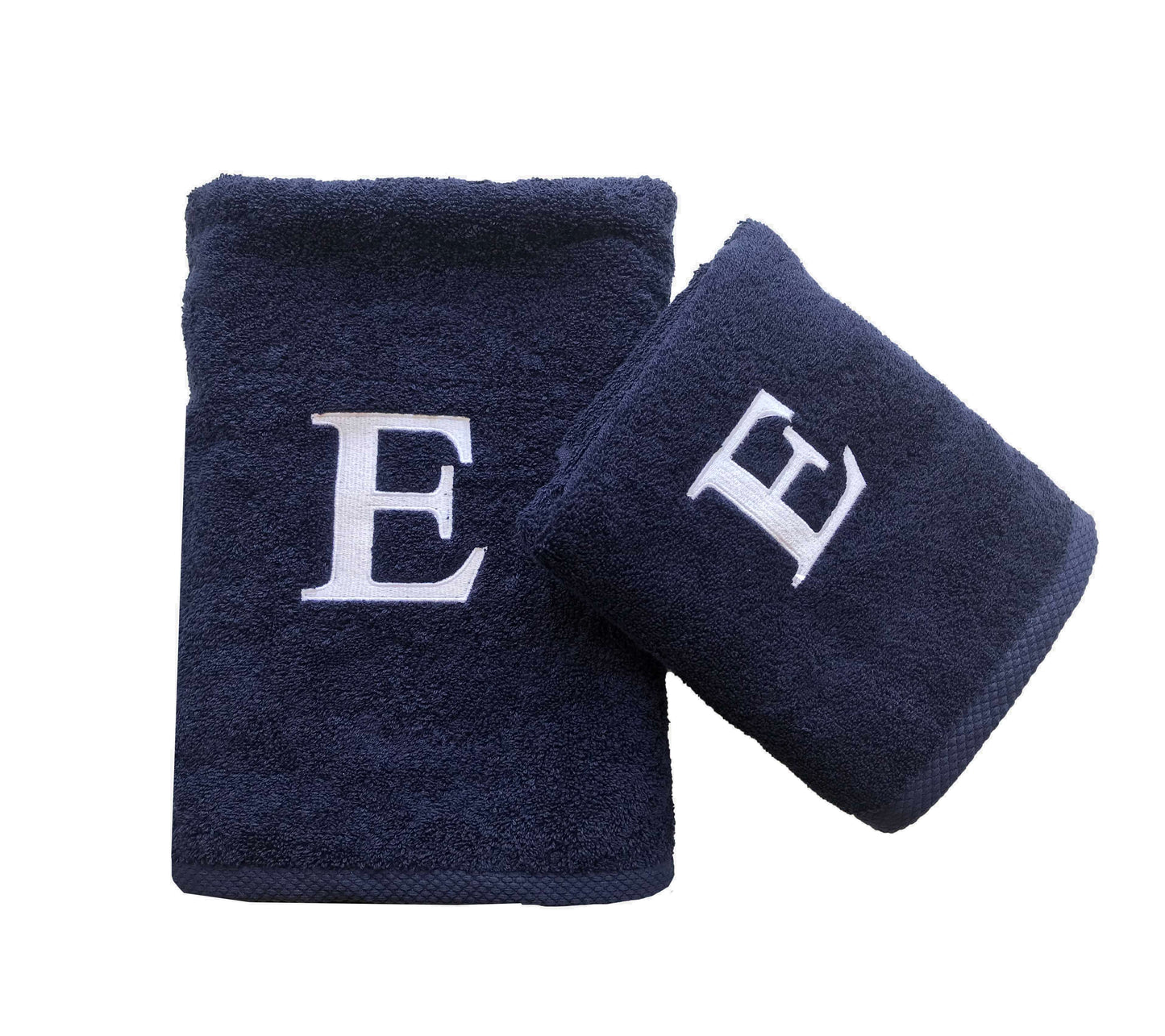 Premium Handtuch -  Mit edler Stickerei Buchstabe "E" - Vielseitig, Nachhaltig, Saugstark & Schnelltrocknend - 100% Baumwolle LMS-6642 Marinenblau