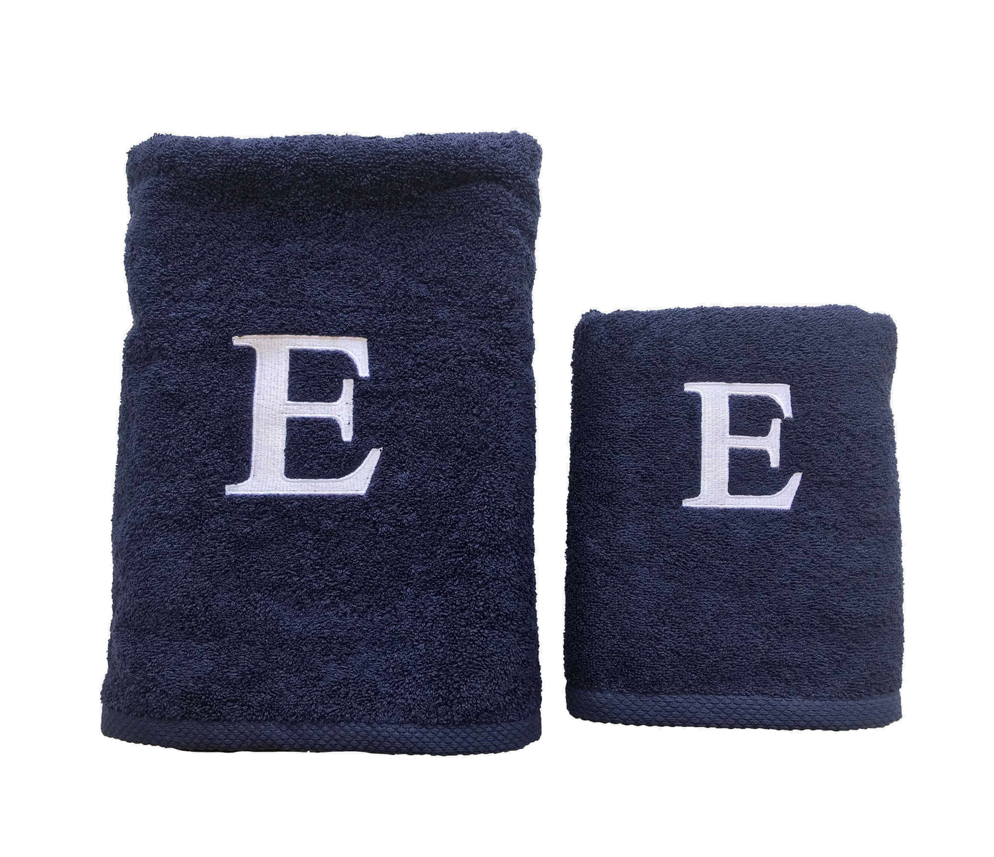 Premium Handtuch -  Mit edler Stickerei Buchstabe "E" - Vielseitig, Nachhaltig, Saugstark & Schnelltrocknend - 100% Baumwolle LMS-6642 Marinenblau