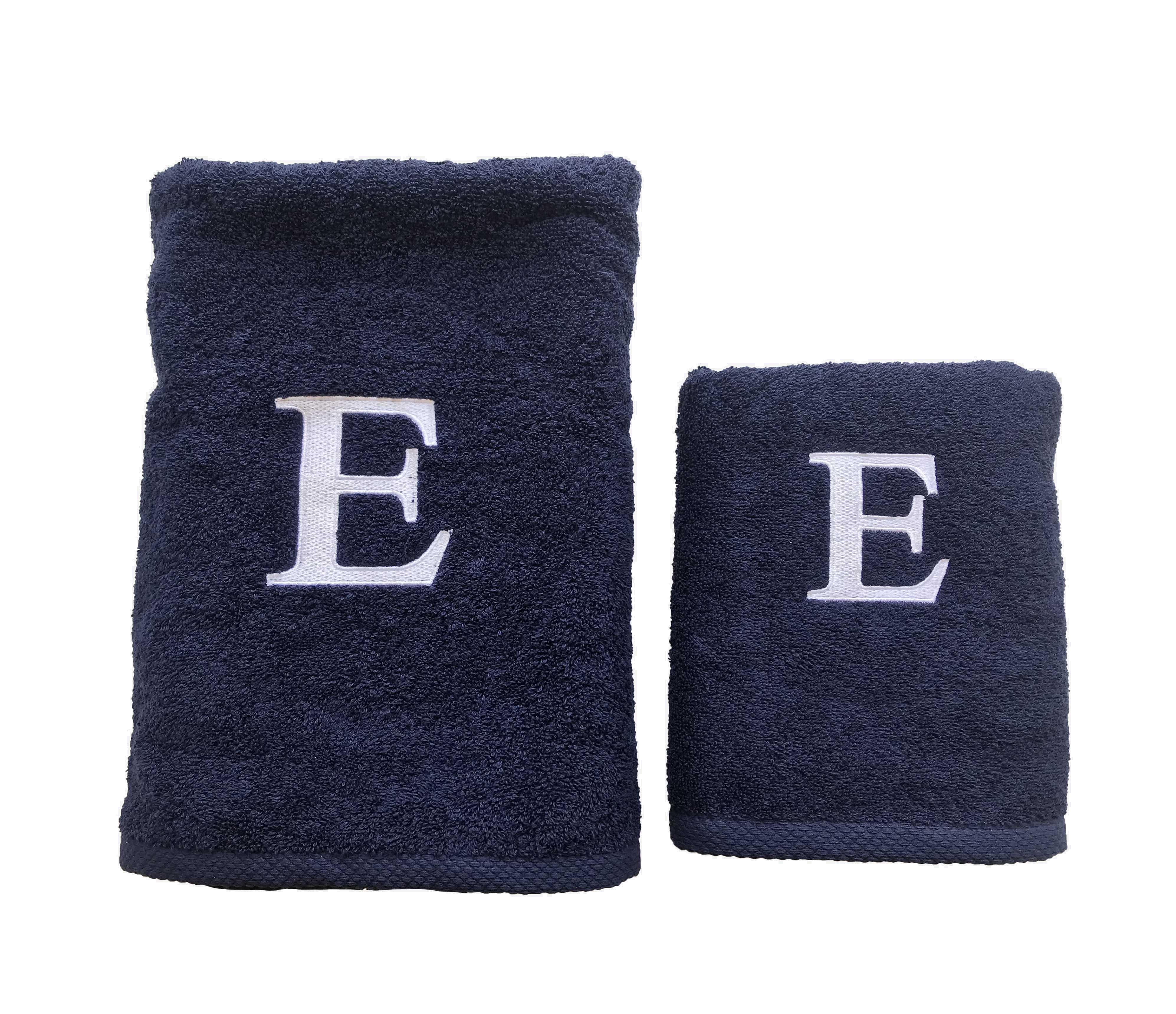 Premium Handtuch -  Mit edler Stickerei Buchstabe "E" - Vielseitig, Nachhaltig, Saugstark & Schnelltrocknend - 100% Baumwolle - Marinenblau
