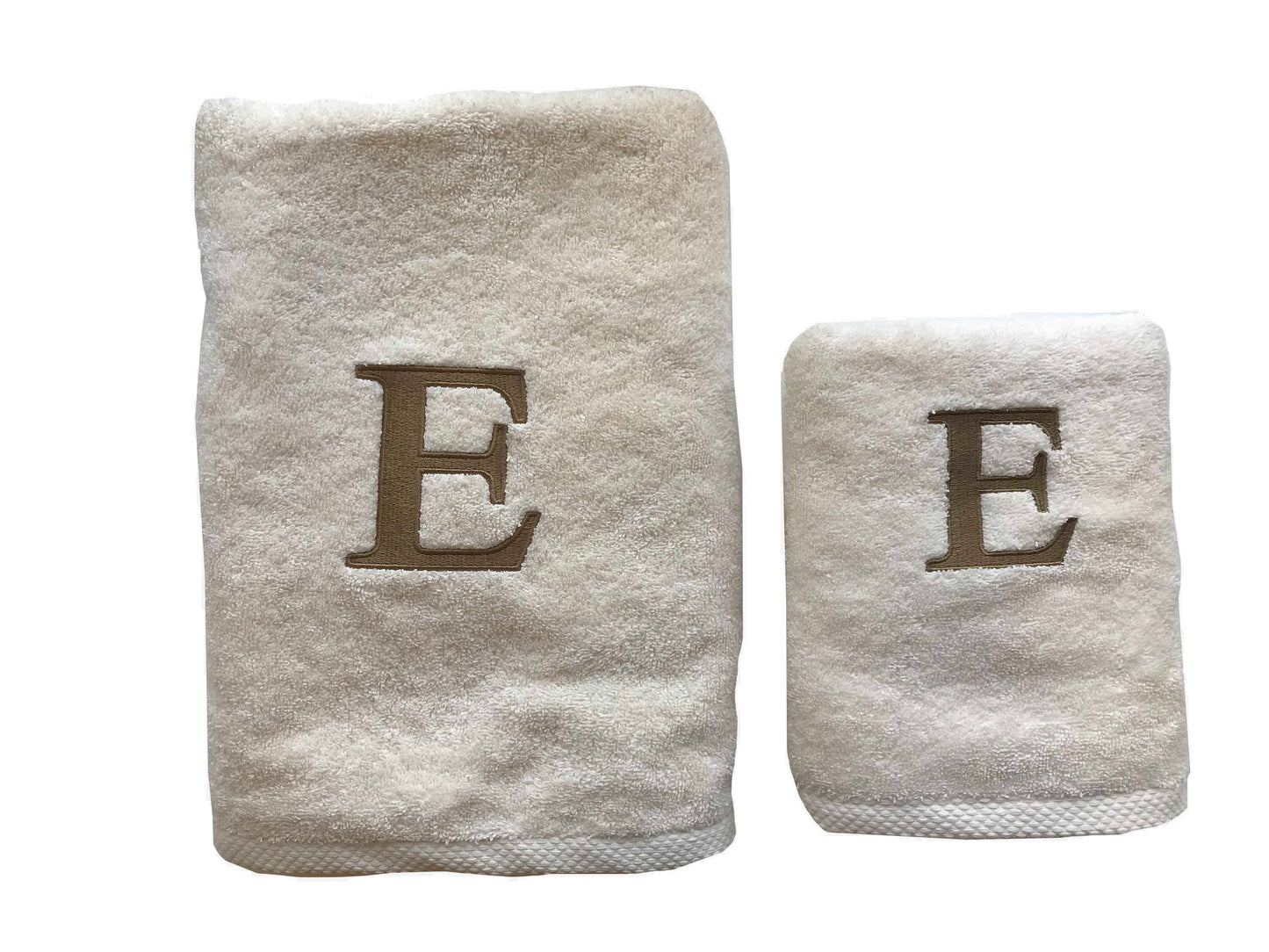 Premium Handtuch -  Mit edler Stickerei Buchstabe "E" - Vielseitig, Nachhaltig, Saugstark & Schnelltrocknend - 100% Baumwolle LMS-6642 Ecru