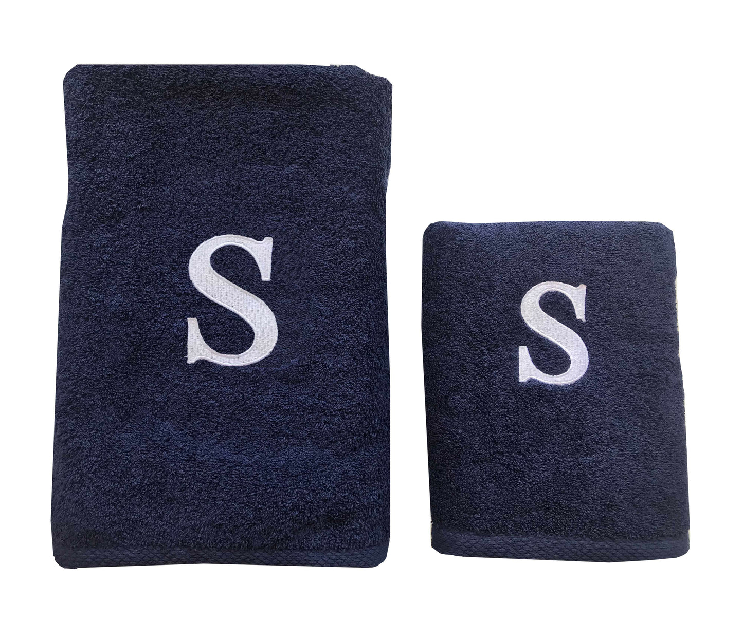 Premium Handtuch -  Mit edler Stickerei Buchstabe "S" - Vielseitig, Nachhaltig, Saugstark & Schnelltrocknend - 100% Baumwolle LMS-6642 Marinenblau