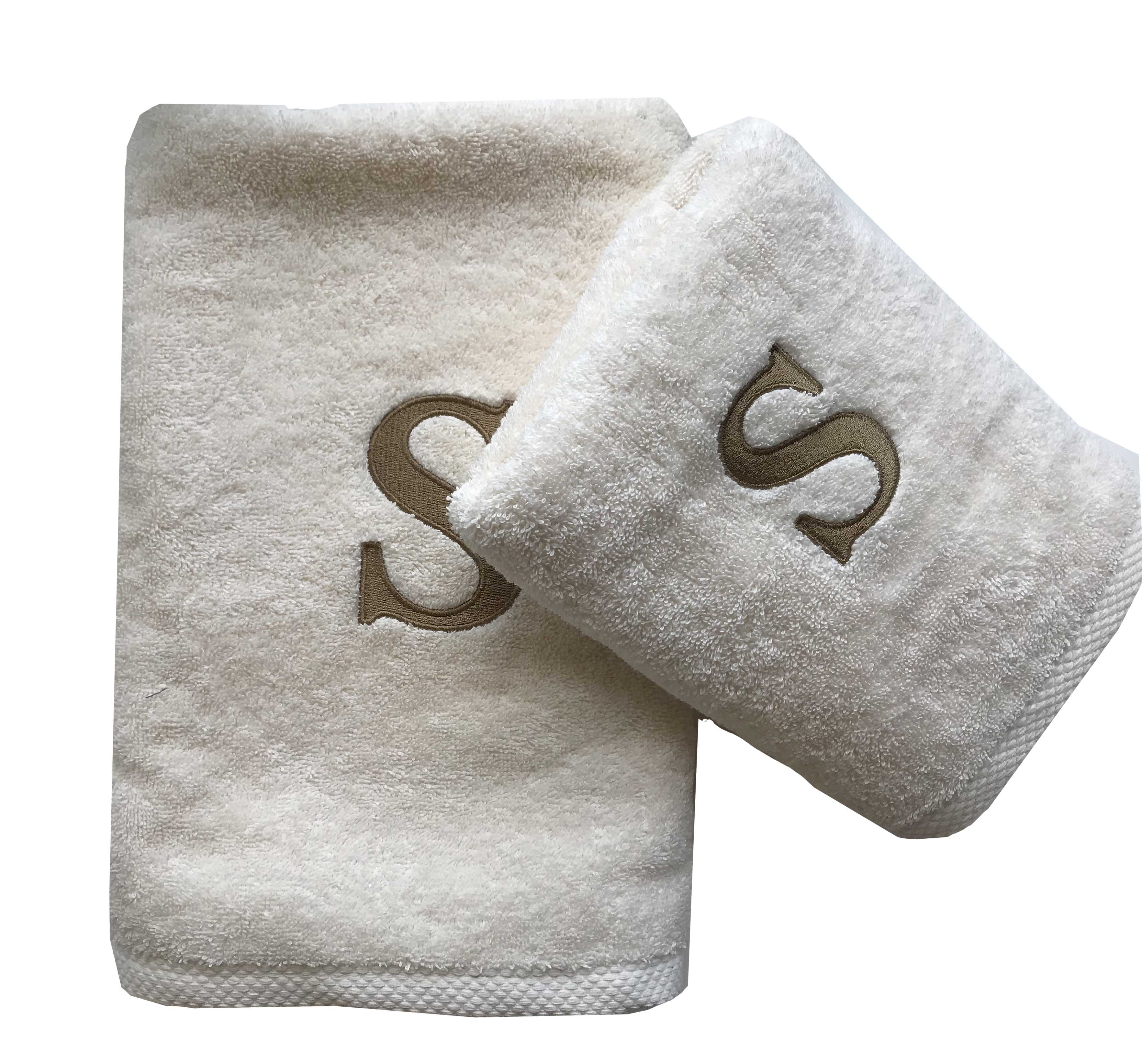 Premium Handtuch -  Mit edler Stickerei Buchstabe "S" - Vielseitig, Nachhaltig, Saugstark & Schnelltrocknend - 100% Baumwolle - Ecru