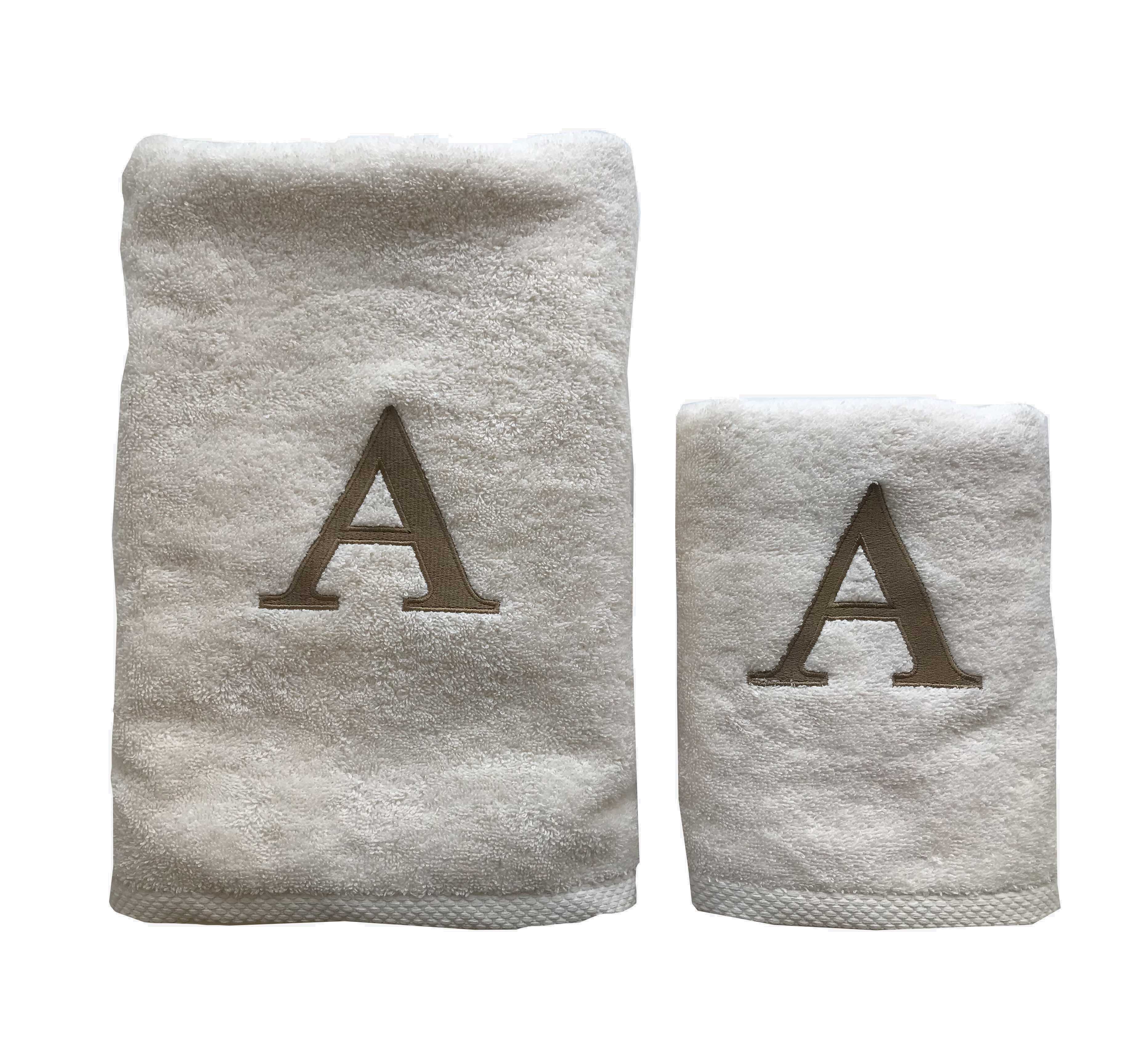 Premium Handtuch -  Mit edler Stickerei Buchstabe "A" - Vielseitig, Nachhaltig, Saugstark & Schnelltrocknend - 100% Baumwolle - Ecru