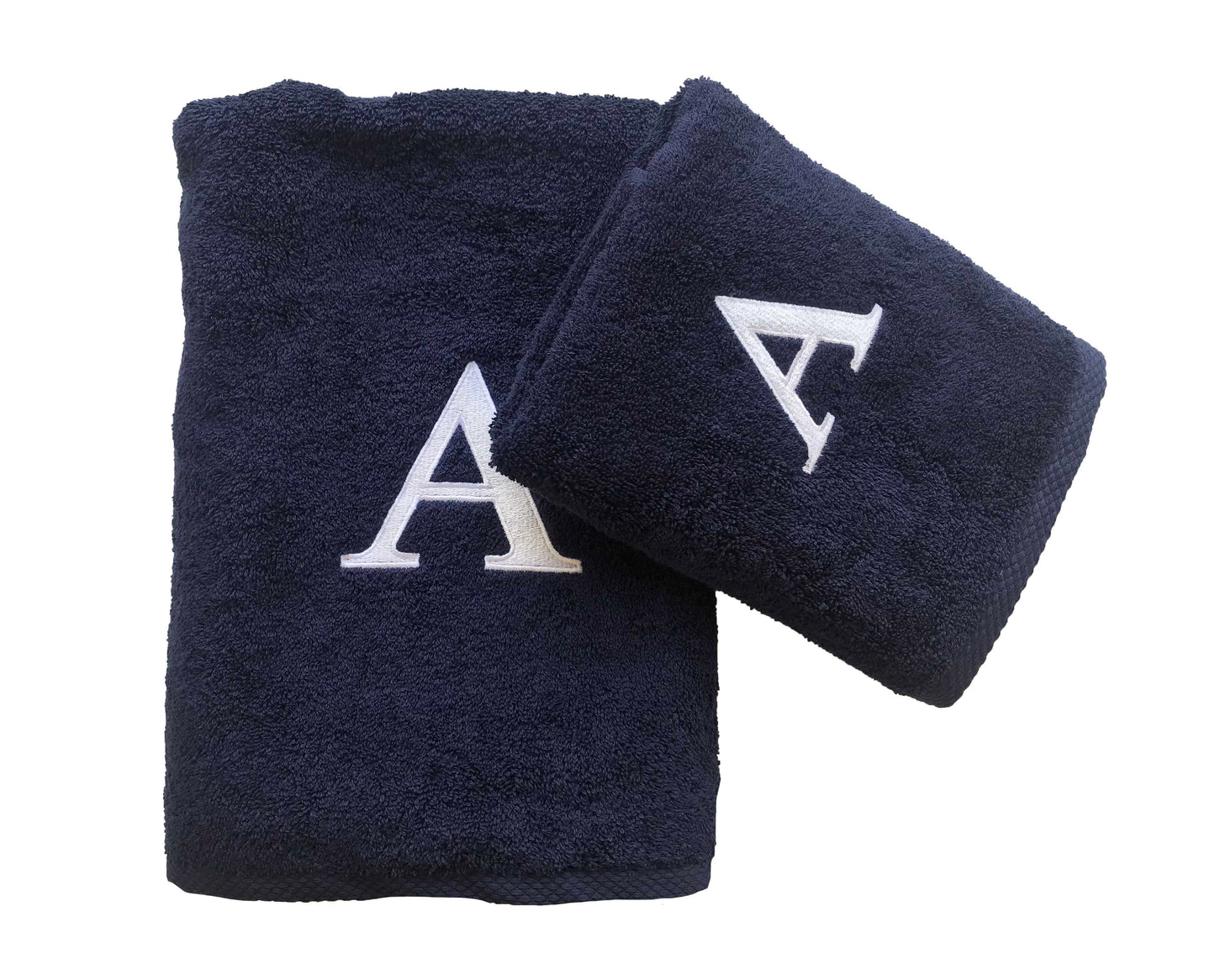 Premium Handtuch -  Mit edler Stickerei Buchstabe "A" - Vielseitig, Nachhaltig, Saugstark & Schnelltrocknend - 100% Baumwolle  LMS-6642 Marinenblau