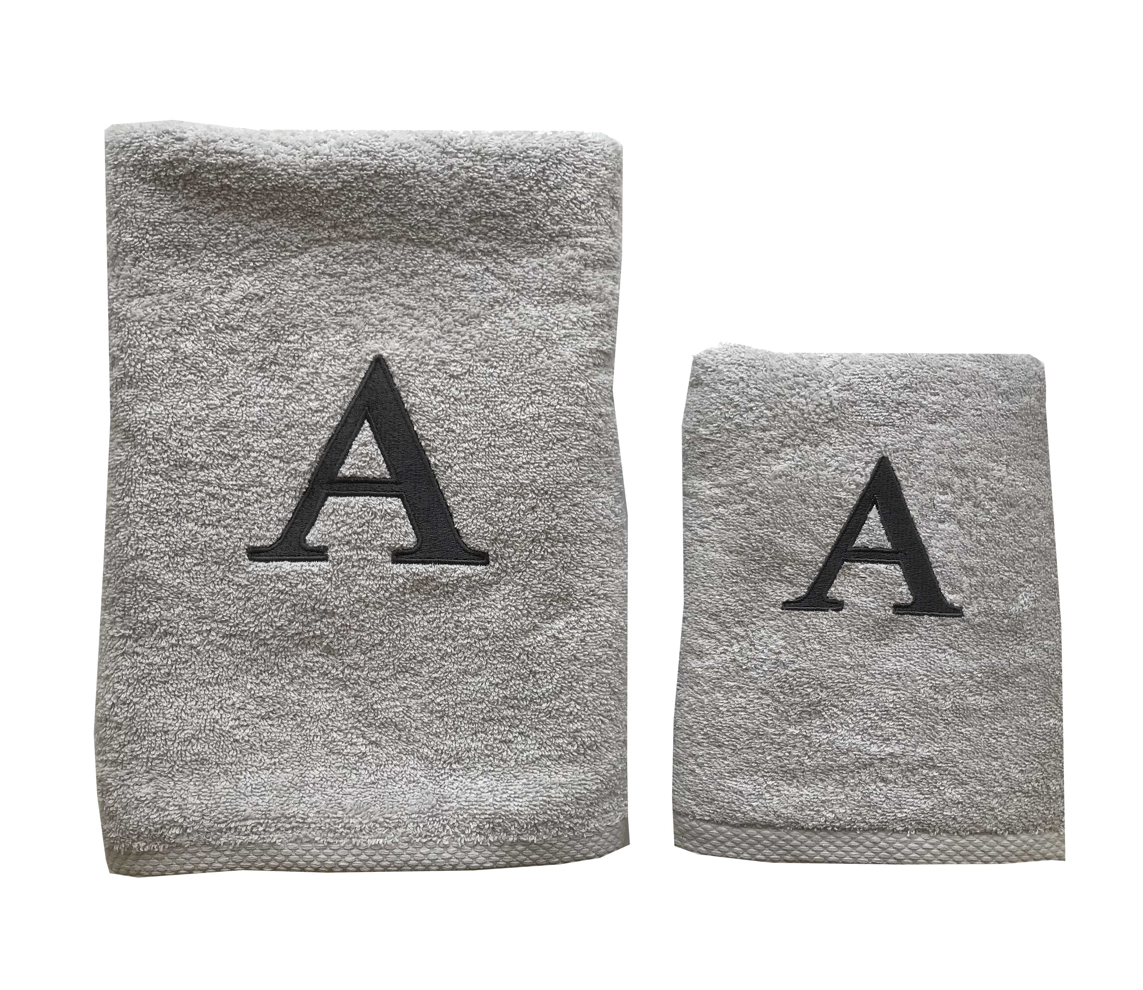 Premium Handtuch -  Mit edler Stickerei Buchstabe "A" - Vielseitig, Nachhaltig, Saugstark & Schnelltrocknend - 100% Baumwolle - Grau