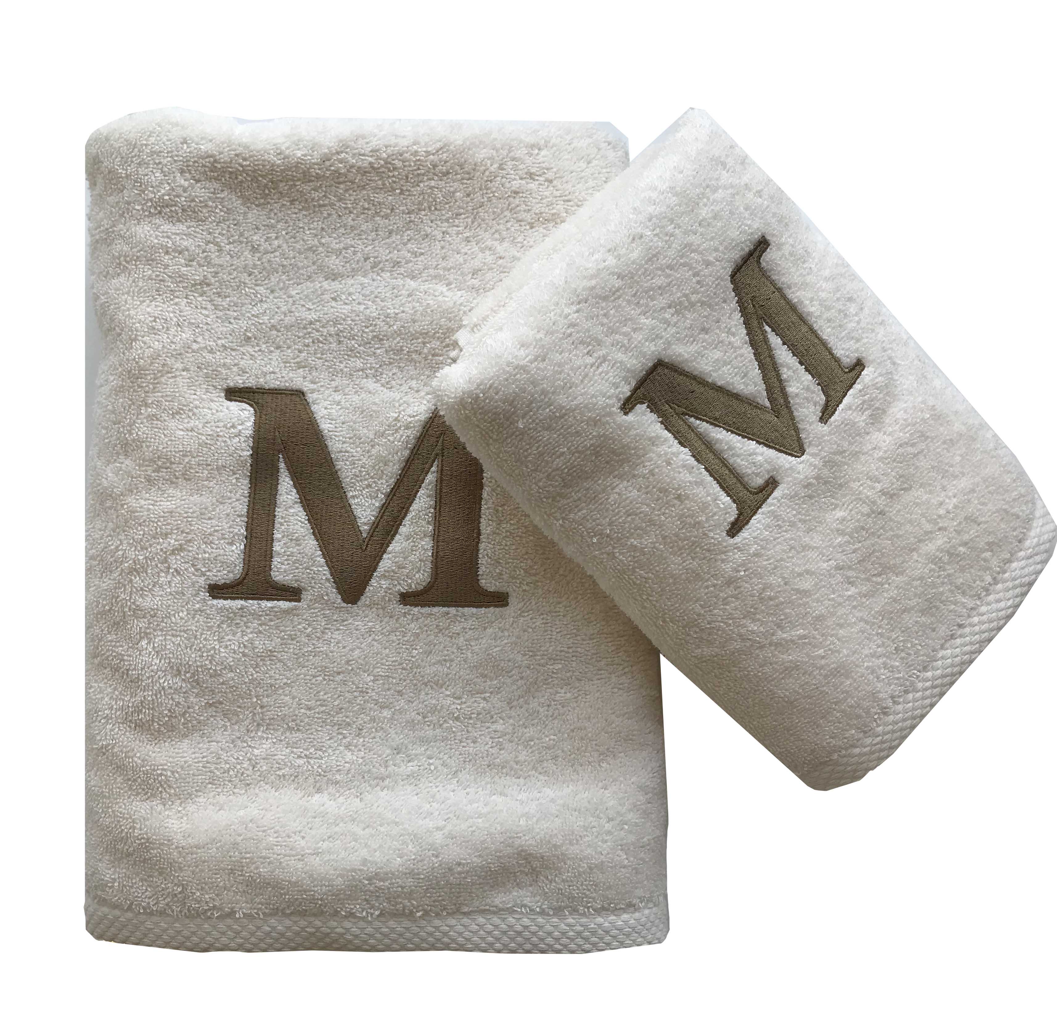 Premium Handtuch -  Mit edler Stickerei Buchstabe "M" - Vielseitig, Nachhaltig, Saugstark & Schnelltrocknend - 100% Baumwolle - Ecru