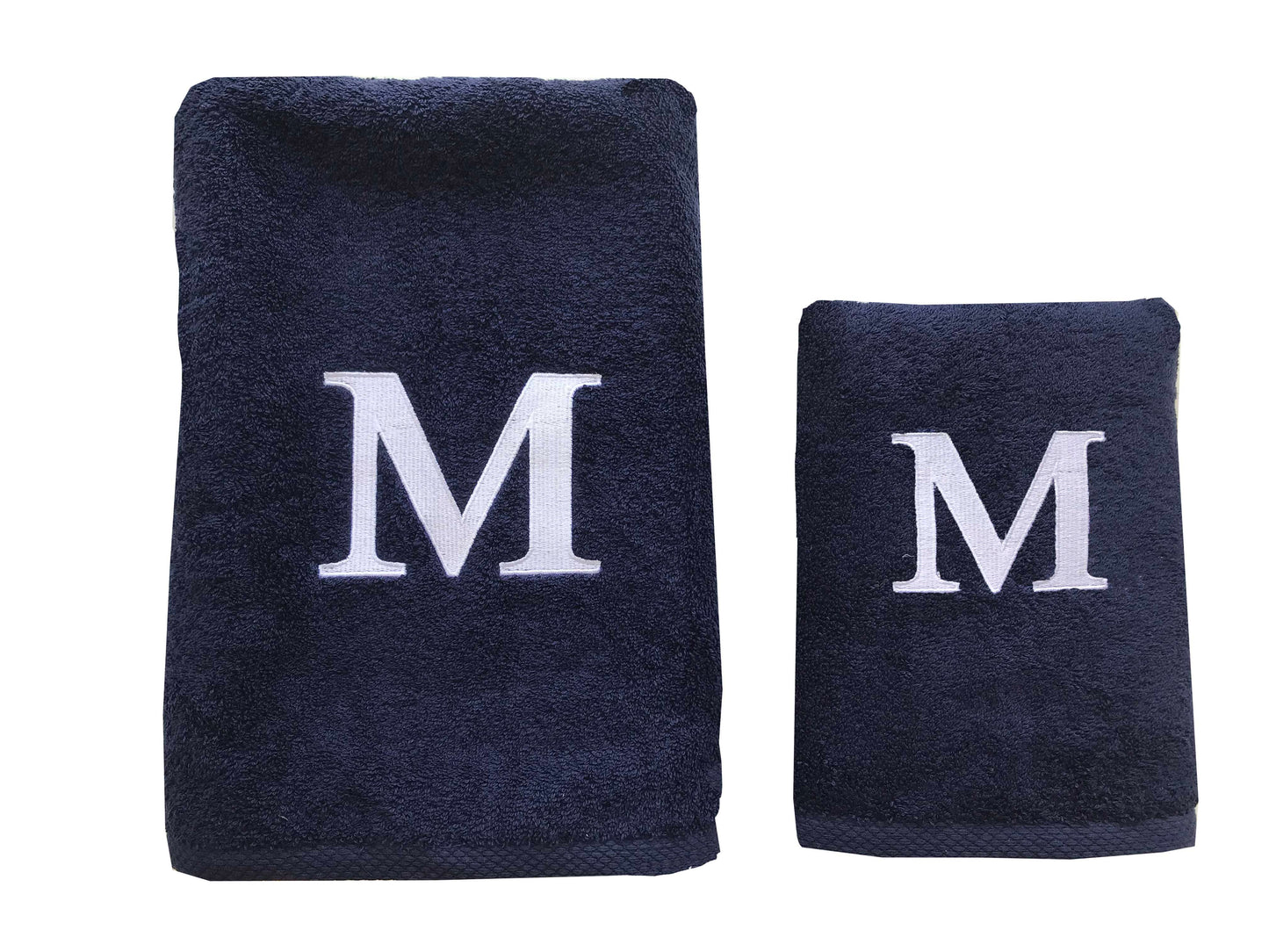 Premium Handtuch -  Mit edler Stickerei Buchstabe "M" - Vielseitig, Nachhaltig, Saugstark & Schnelltrocknend - 100% Baumwolle LMS-6642 Marinenblau