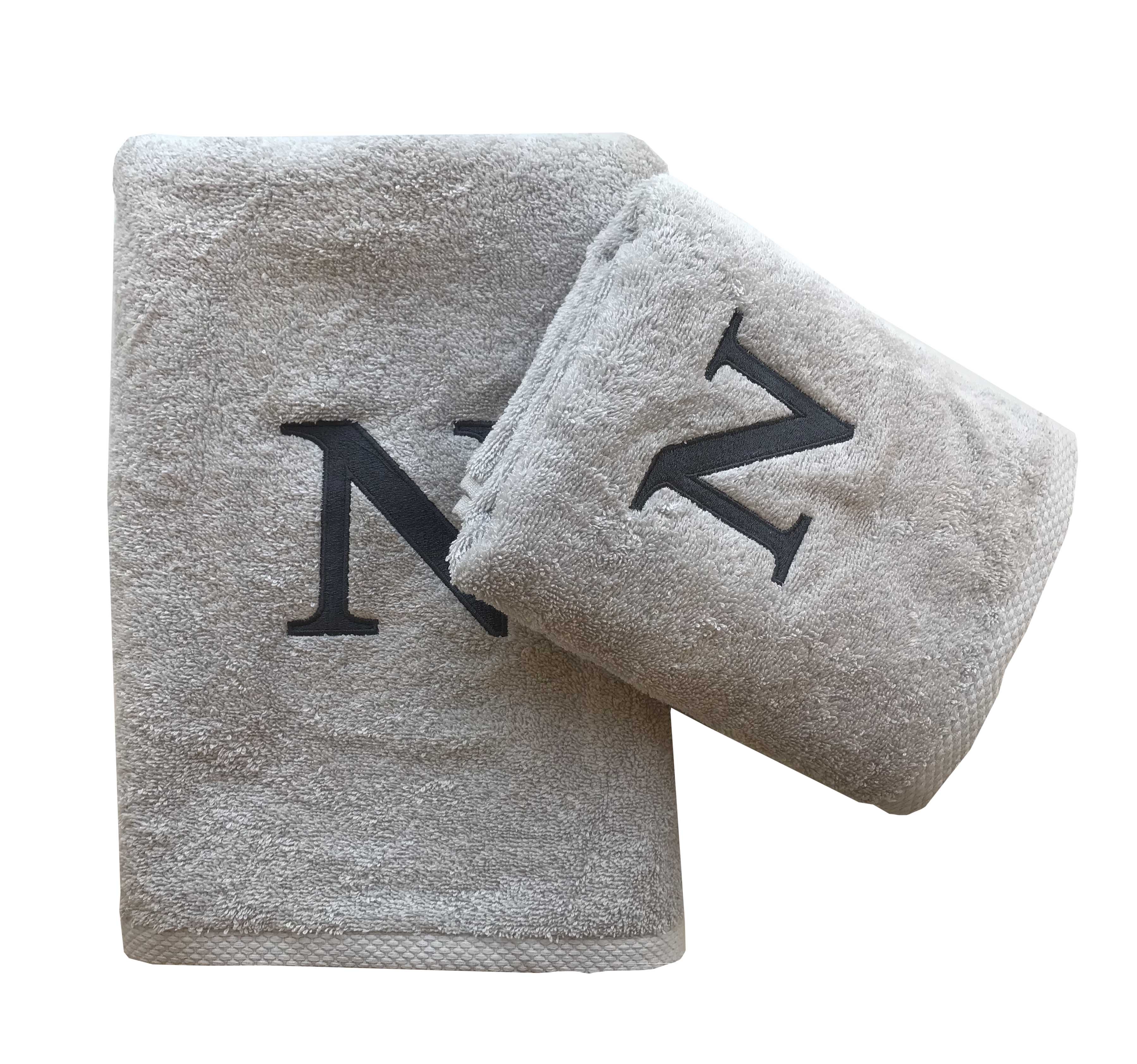 Premium Handtuch -  Mit edler Stickerei Buchstabe "N" - Vielseitig, Nachhaltig, Saugstark & Schnelltrocknend - 100% Baumwolle - Grau