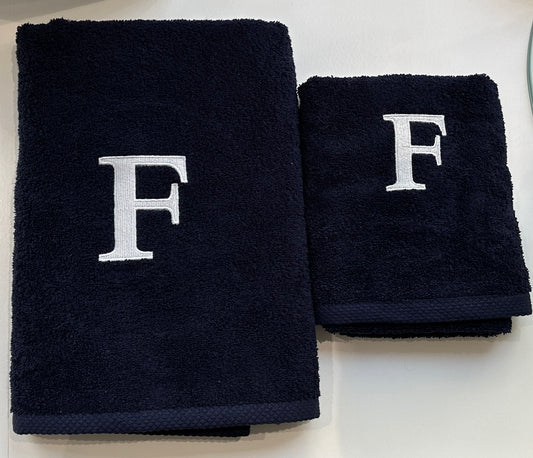 Premium towel - With elegant embroidery letter "F" - Versatile, sustainable, absorbent &amp; quick-drying - 100% cotton - Navy blue 