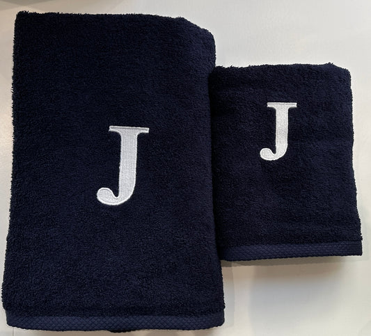 Premium towel - With elegant embroidery letter "J" - Versatile, sustainable, absorbent &amp; quick-drying - 100% cotton - Navy blue 