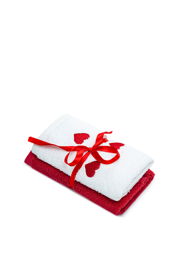 Handtuch 2'er Set -  mit Herzchen Stickerei auf weißem Tuch - 100% Baumwolle - Gästetuch (30x50 cm)