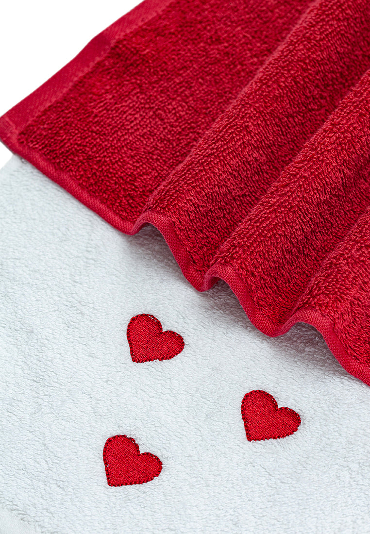 Handtuch 2'er Set -  mit Herzchen Stickerei auf weißem Tuch - 100% Baumwolle - Gästetuch (30x50 cm)