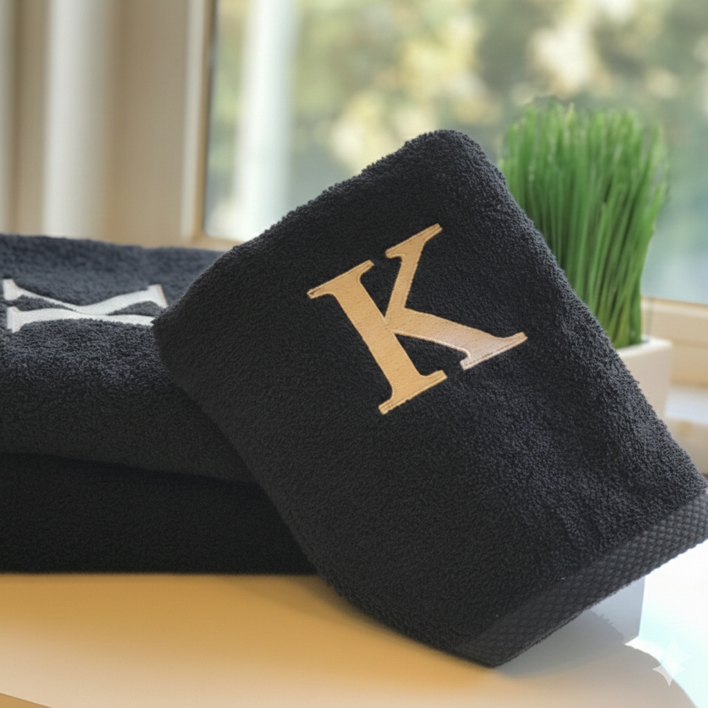 Premium Handtuch -  Mit edler Stickerei Buchstabe "K" - Vielseitig, Nachhaltig, Saugstark & Schnelltrocknend - 100% Baumwolle
