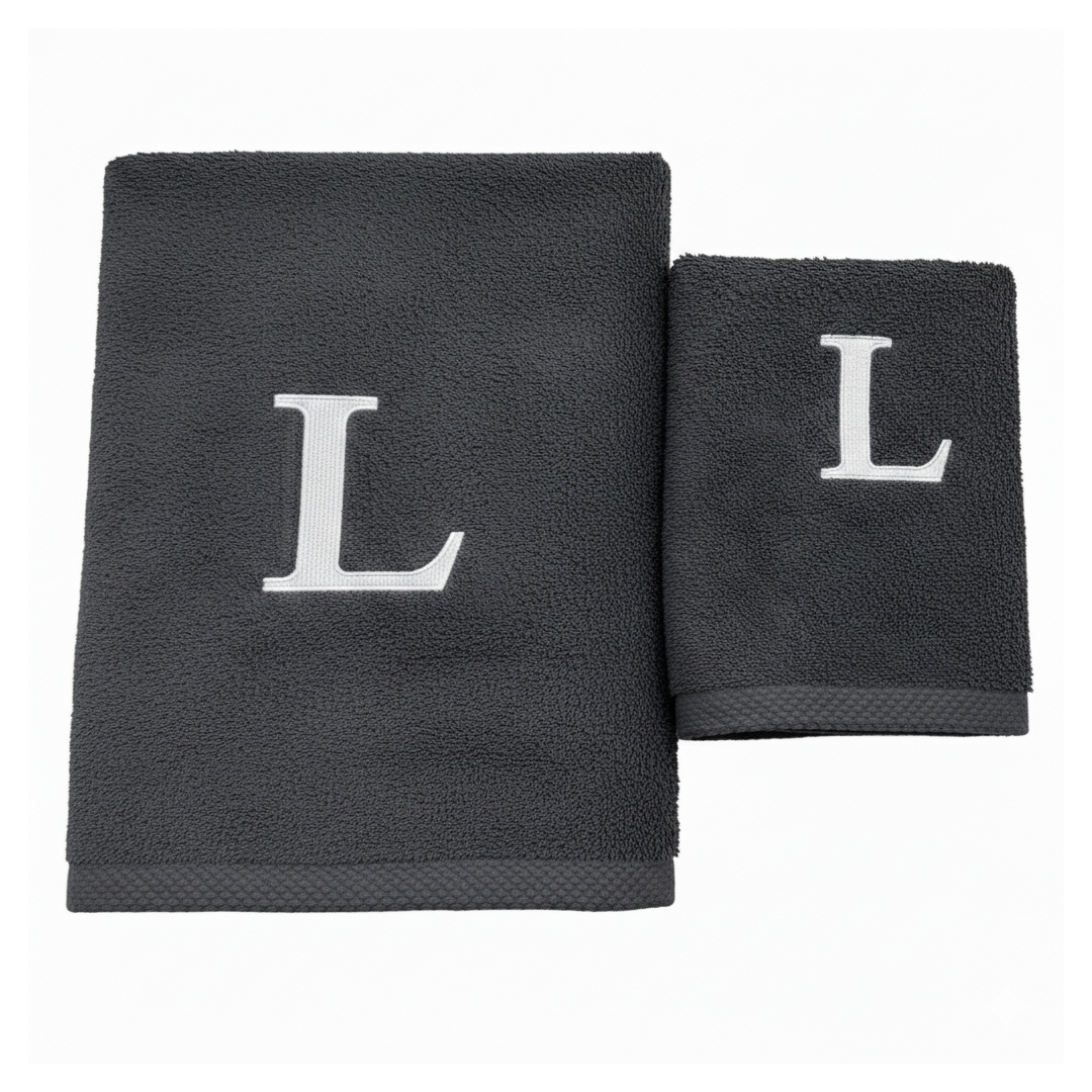 Premium Handtuch -  Mit edler Stickerei Buchstabe "L" - Vielseitig, Nachhaltig, Saugstark & Schnelltrocknend - 100% Baumwolle