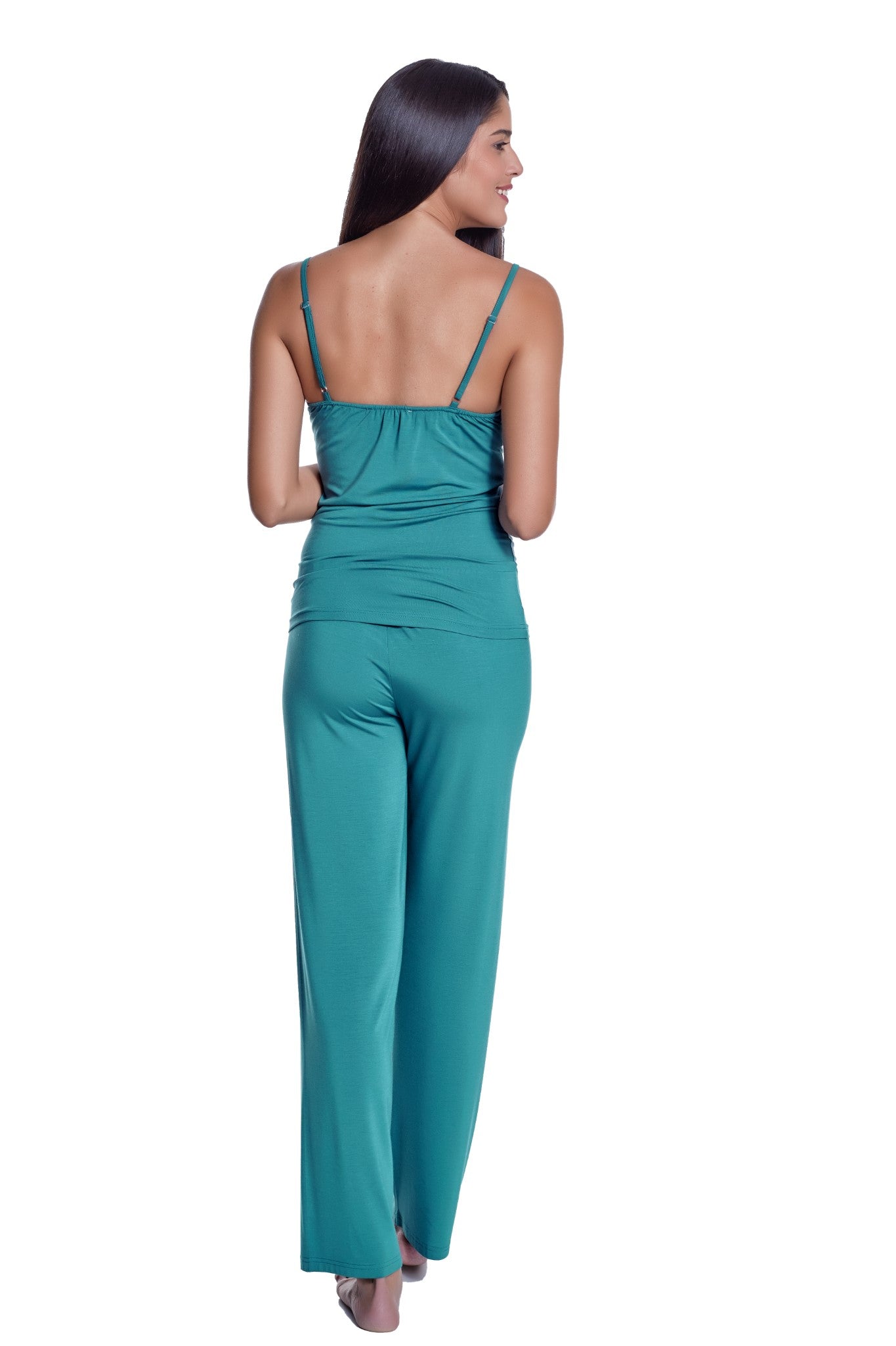 Exclusives Damen Pyjama mit Morgenmantel aus Bambus viskose LMS-6046 Green Grün