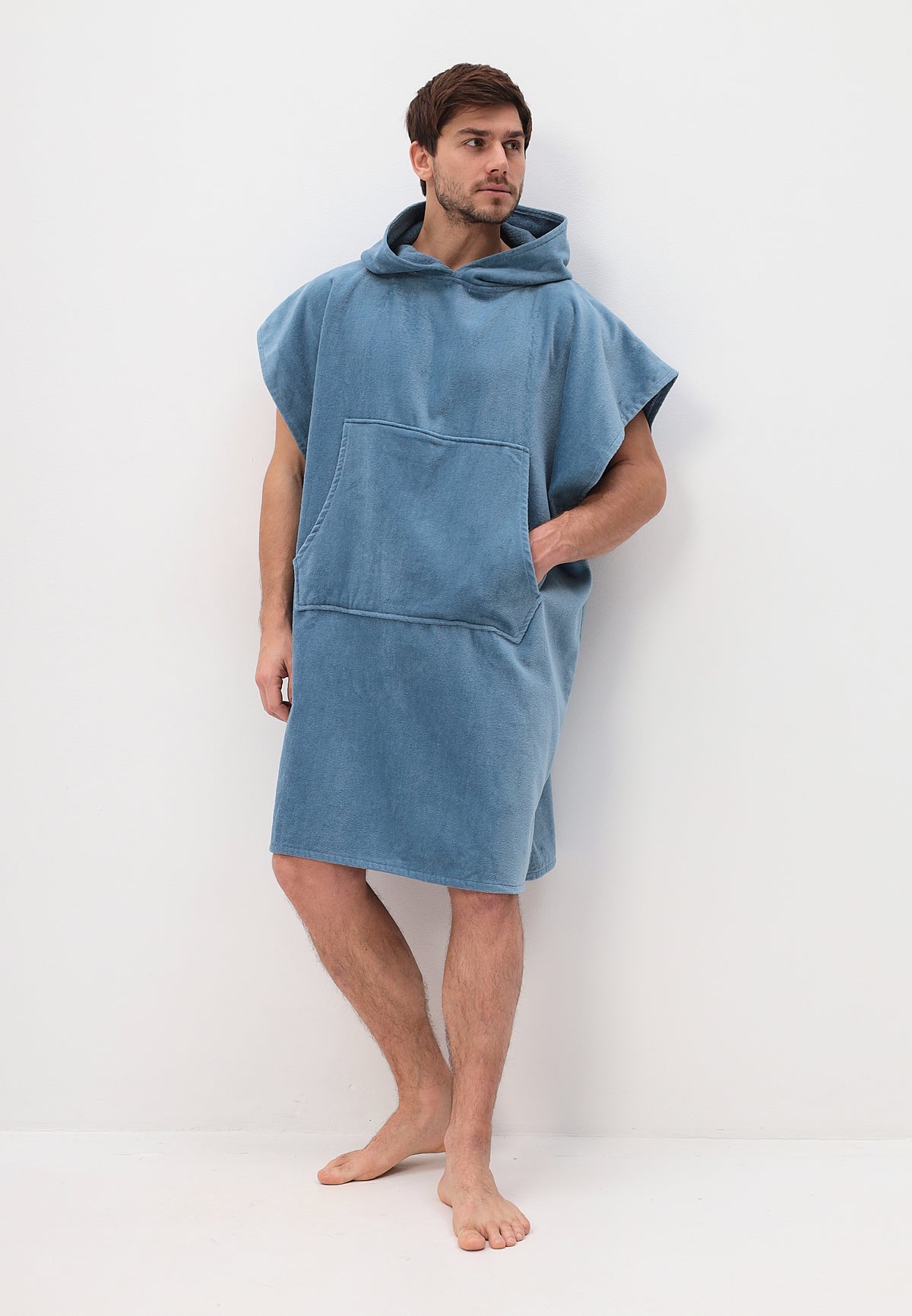 Men's poncho with hood made of 100% cotton 