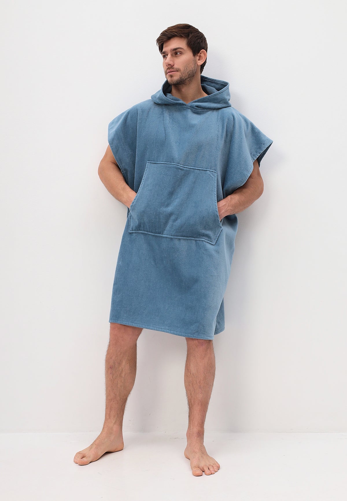 Men's poncho with hood made of 100% cotton 