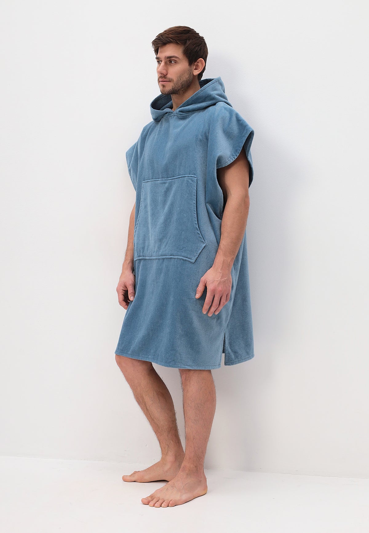 Men's poncho with hood made of 100% cotton 