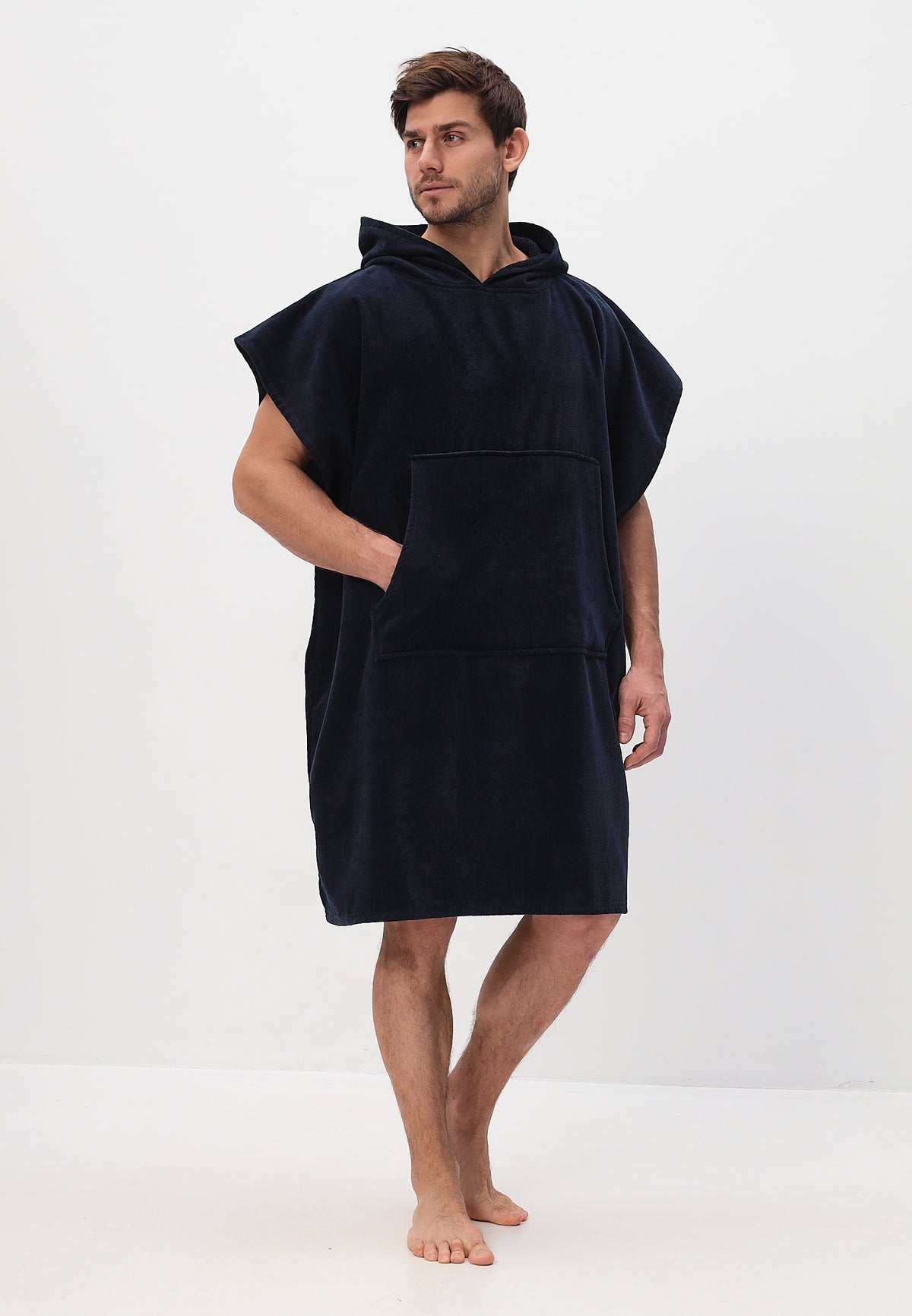 Men's poncho with hood made of 100% cotton 