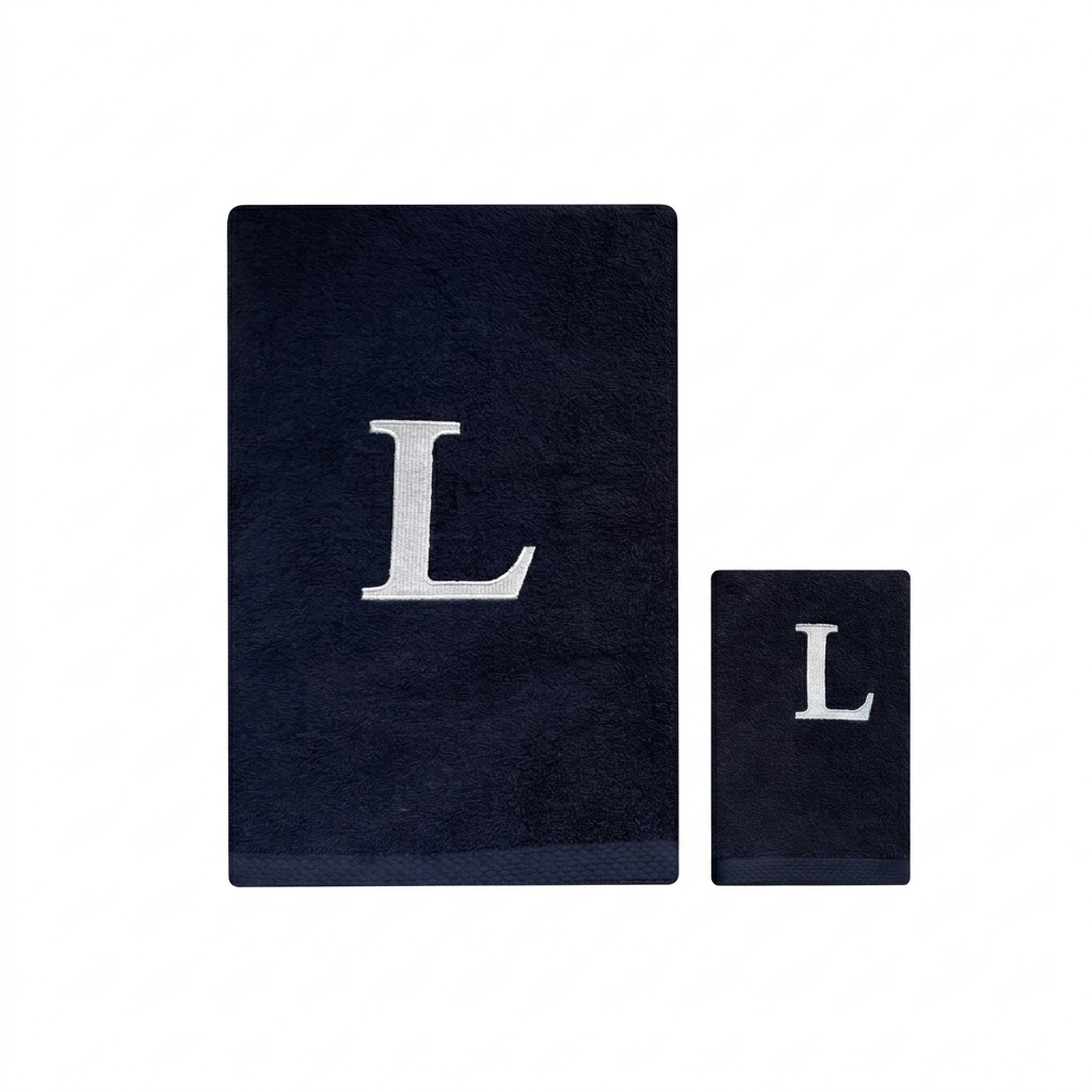 Premium Handtuch -  Mit edler Stickerei Buchstabe "L" - Vielseitig, Nachhaltig, Saugstark & Schnelltrocknend - 100% Baumwolle - Marinenblau