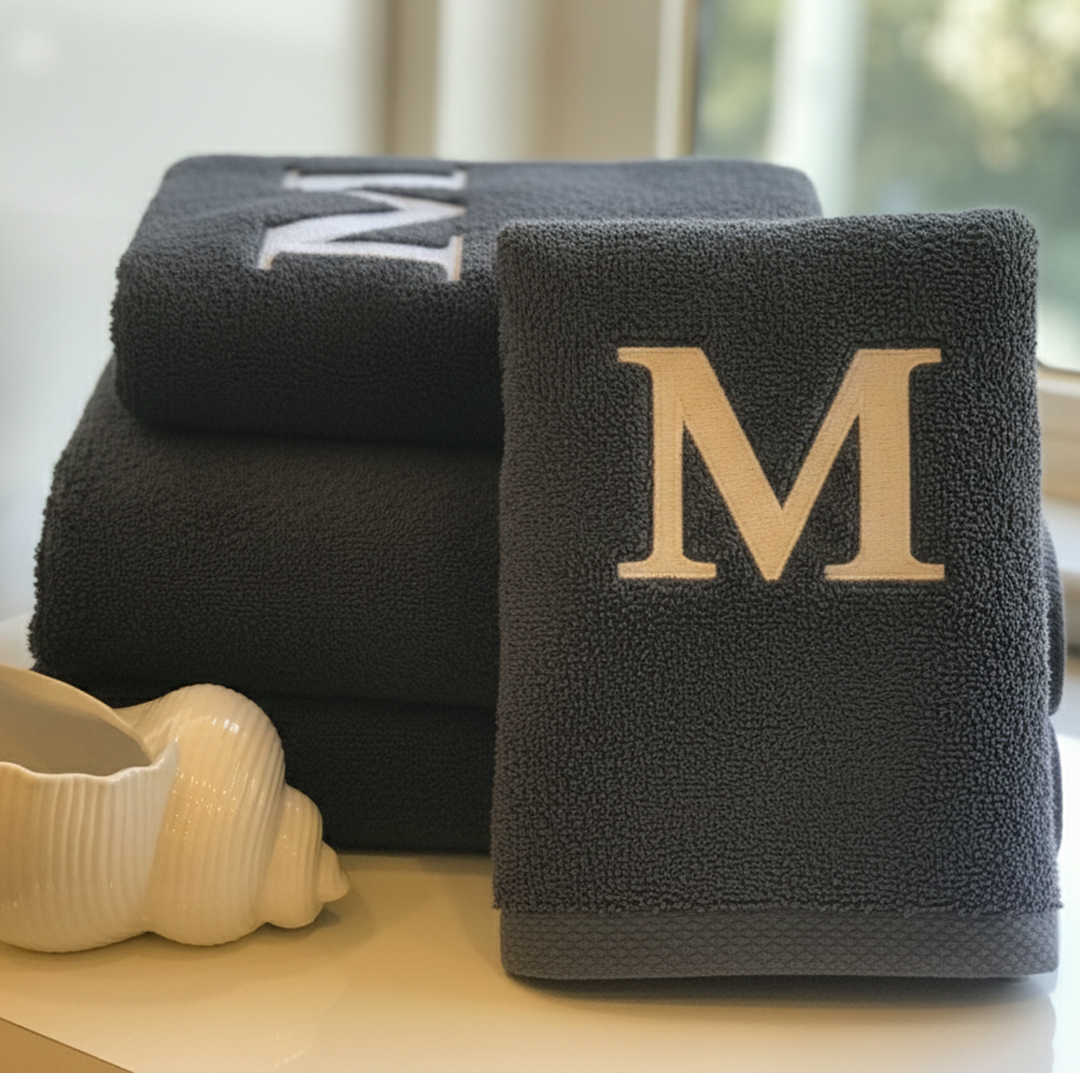 Premium Handtuch -  Mit edler Stickerei Buchstabe "M" - Vielseitig, Nachhaltig, Saugstark & Schnelltrocknend - 100% Baumwolle