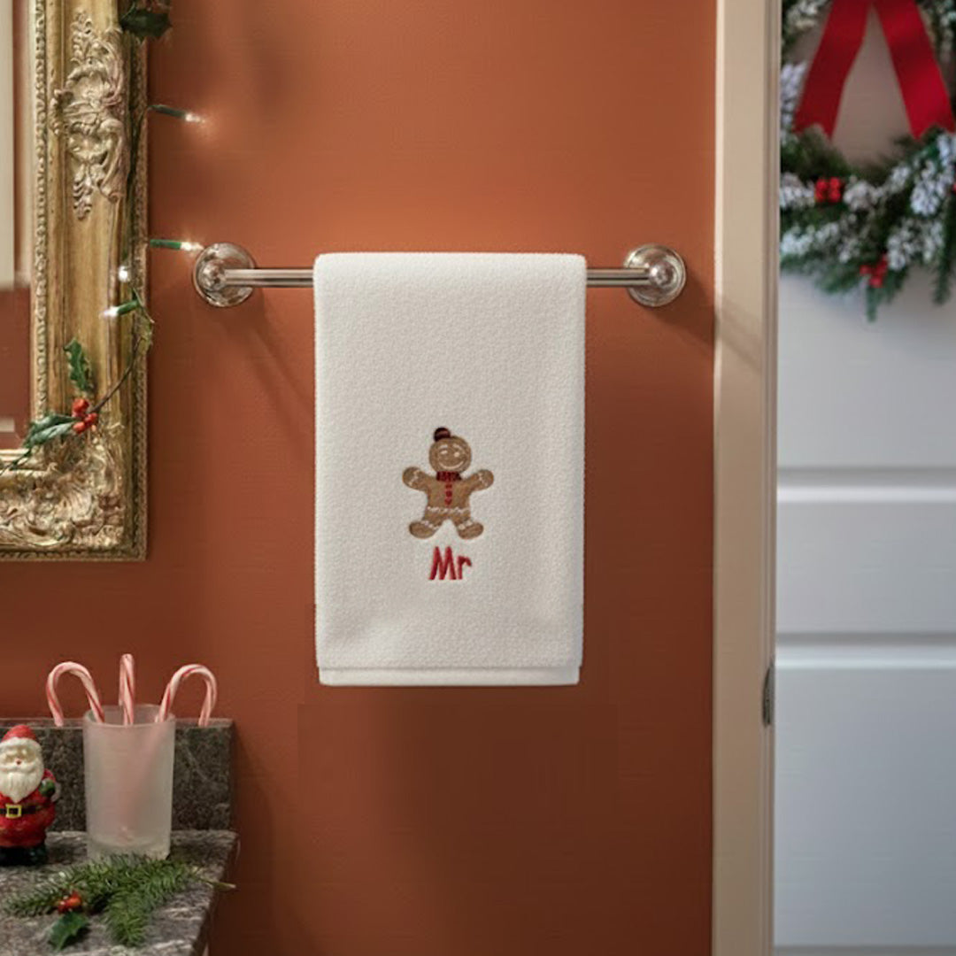 Weihnachtshandtuch - Besticktes Gästehandtuch mit Lebkuchenmuster