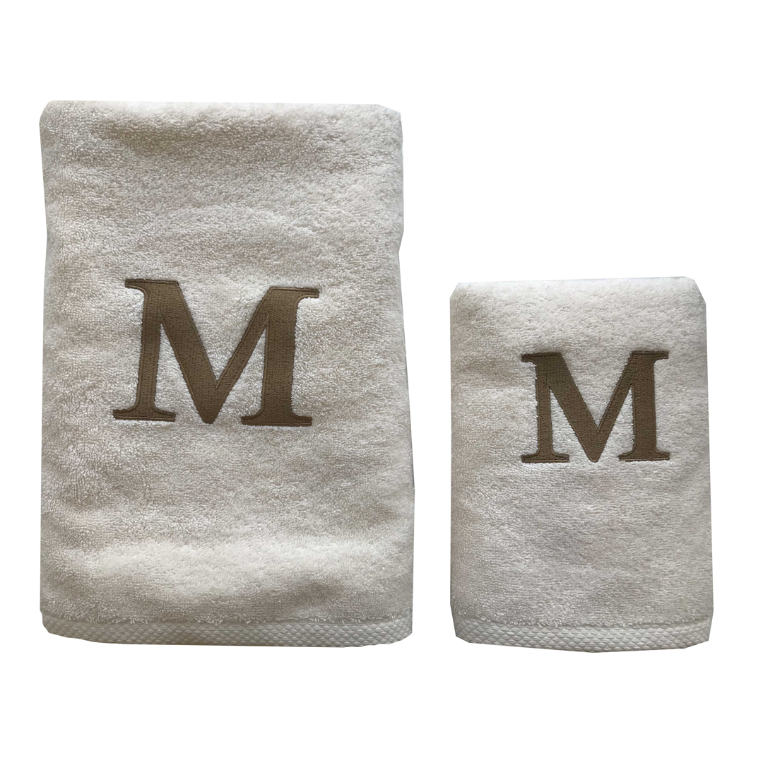 Premium Handtuch -  Mit edler Stickerei Buchstabe "M" - Vielseitig, Nachhaltig, Saugstark & Schnelltrocknend - 100% Baumwolle - Ecru