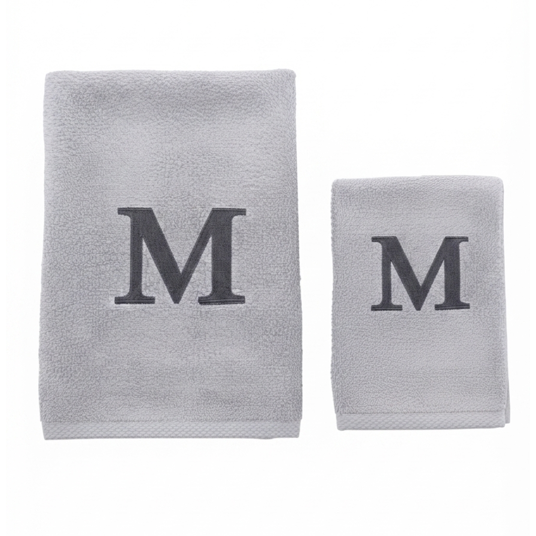Premium Handtuch -  Mit edler Stickerei Buchstabe "M" - Vielseitig, Nachhaltig, Saugstark & Schnelltrocknend - 100% Baumwolle - Grau