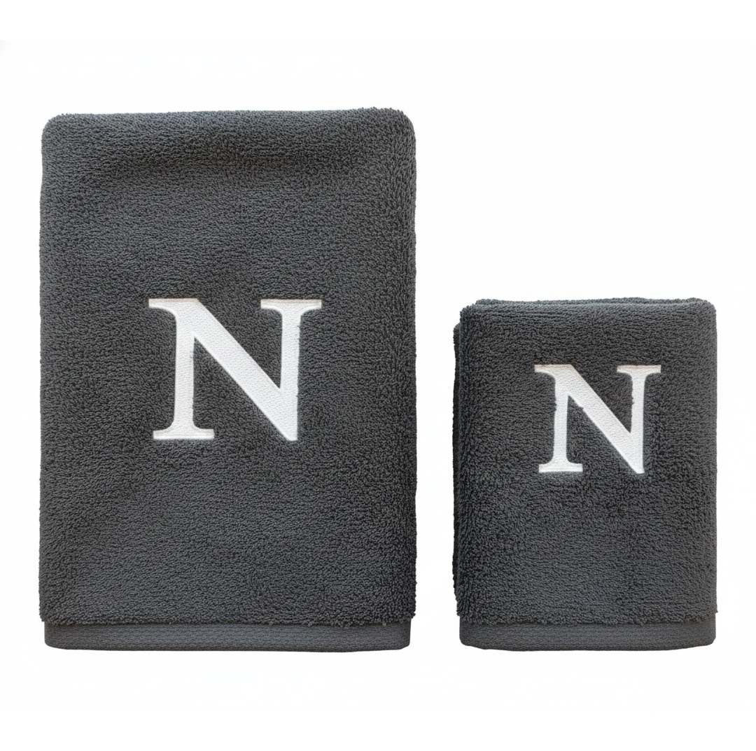 Premium Handtuch -  Mit edler Stickerei Buchstabe "N" - Vielseitig, Nachhaltig, Saugstark & Schnelltrocknend - 100% Baumwolle