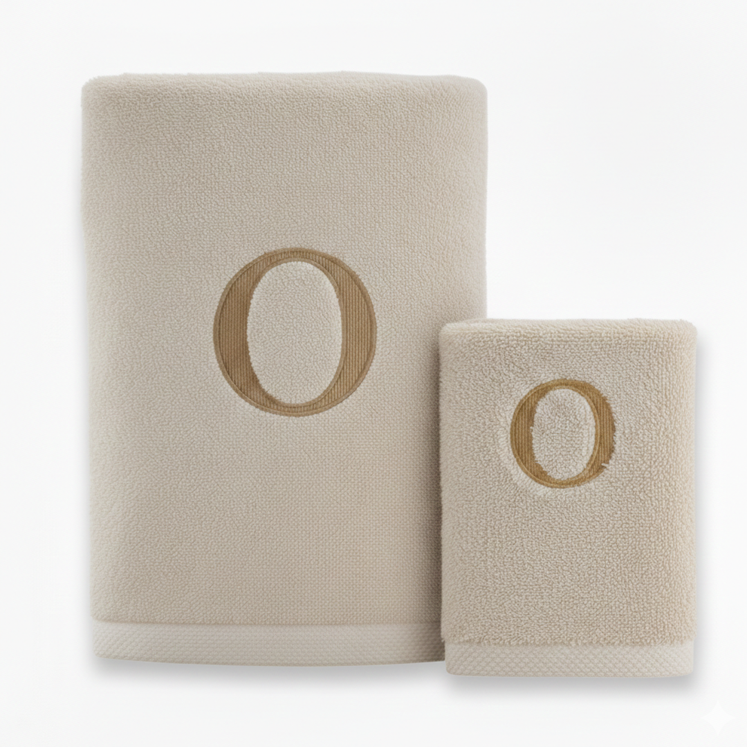 Premium Handtuch -  Mit edler Stickerei Buchstabe "O" - Vielseitig, Nachhaltig, Saugstark & Schnelltrocknend