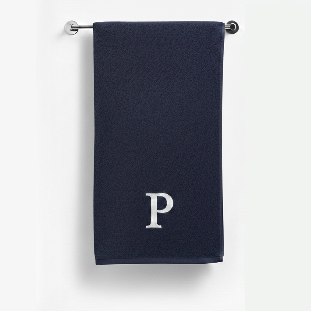 Premium Handtuch -  Mit edler Stickerei Buchstabe "P" - Vielseitig, Nachhaltig, Saugstark & Schnelltrocknend - 100% Baumwolle - Marinenblau